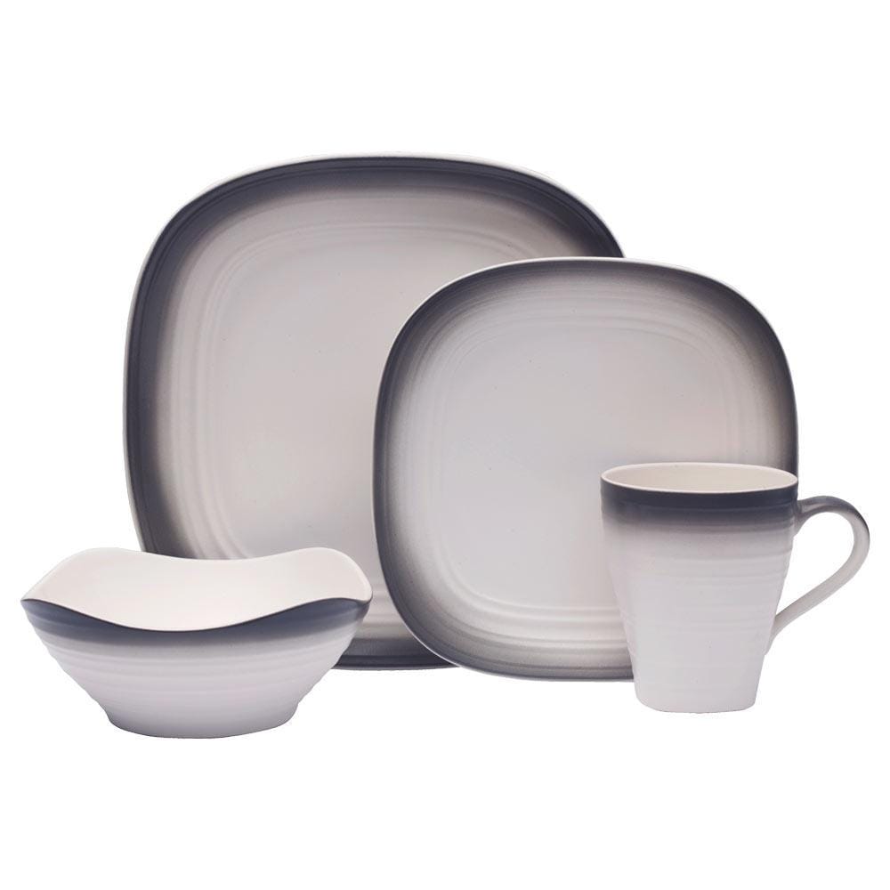 Swirl Square Graphite 4-Piece Dinnerware Set - Modern Square Plates & Bowls for Stylish Dining, Perfect for Restaurants, Weddings, and Home Entertaining