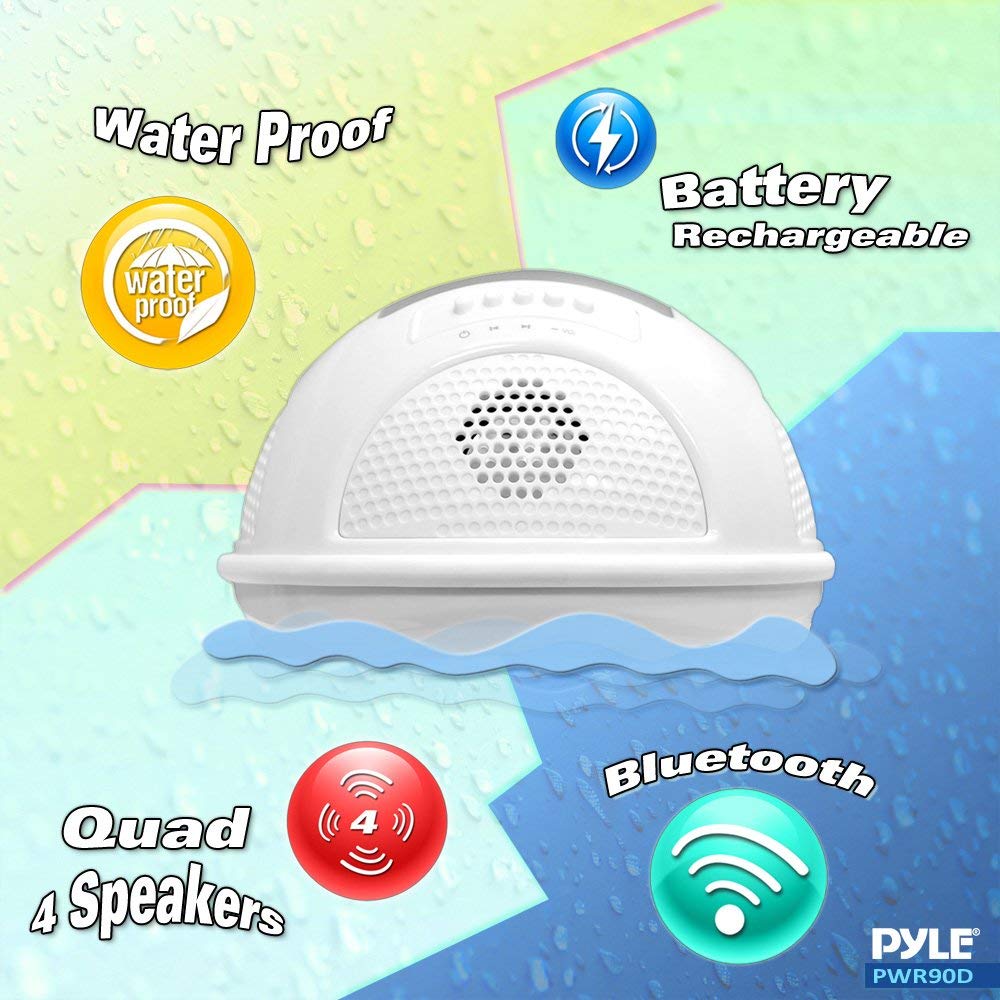 Pyle PWR90DBK Waterproof Floating Bluetooth Speaker - Wireless Outdoor Pool, Shower & Beach Speaker with Rechargeable Battery, USB Charger for iPhone, Android, iPod - Perfect for Swimming, Parties & Travel (Black)