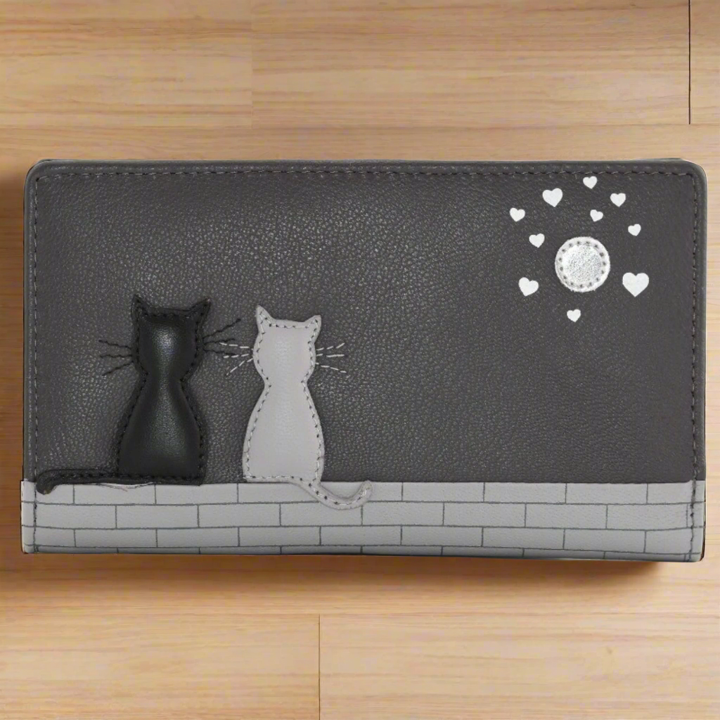 Premium Mala Leather Midnight Cats Medium Bifold Wallet for Men - Stylish Grey RFID Blocking Wallet for Everyday Use & Travel