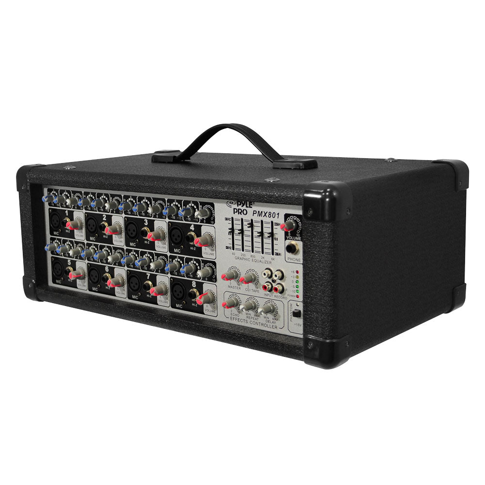 8 Channel Powered PA Mixer Amplifier - Professional Audio Mixing for Live Performances, DJ Gigs, and Studio Recordings