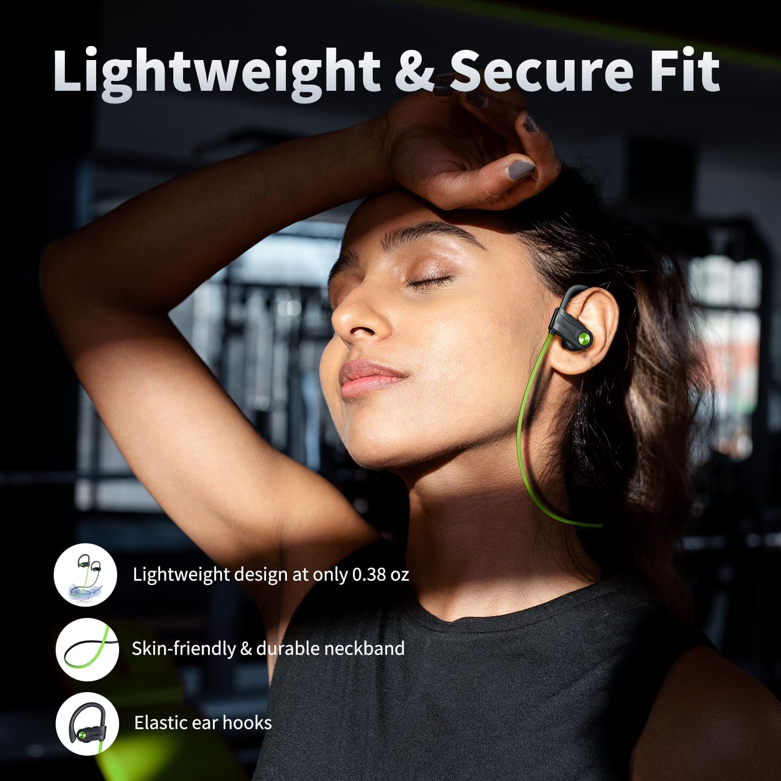 NUASI Bluetooth 5.3 Wireless Headphones - HD Stereo Sound, Deep Bass, IPX7 Waterproof Earphones for Running, Gym, Workout & Sports | Noise Isolation | Long Battery Life | Perfect for Commuting, Travel & Outdoor Activities (Green)