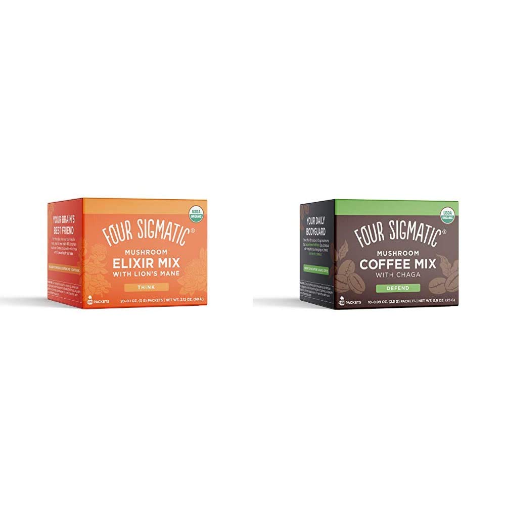 Four Sigmatic Organic Lion's Mane Mushroom Coffee Powder - Brain Boosting Mushroom Elixir for Focus & Memory - Perfect for Morning Energy & Work Productivity