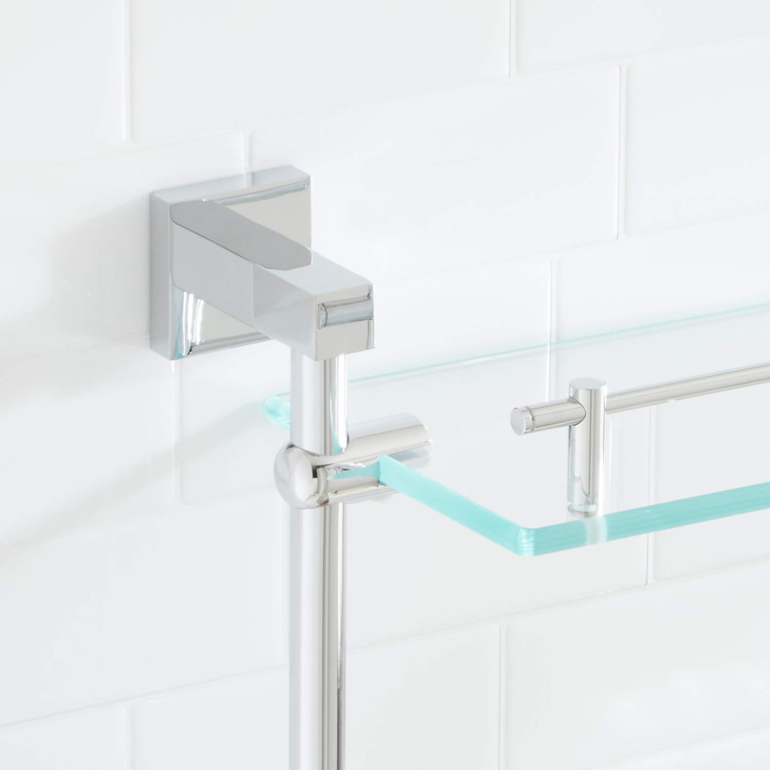 Signature Hardware 295819 Albury 17-Inch Chrome Bathroom Glass Shelf - Modern Bathroom Storage for Shower, Vanity & Spa Organization