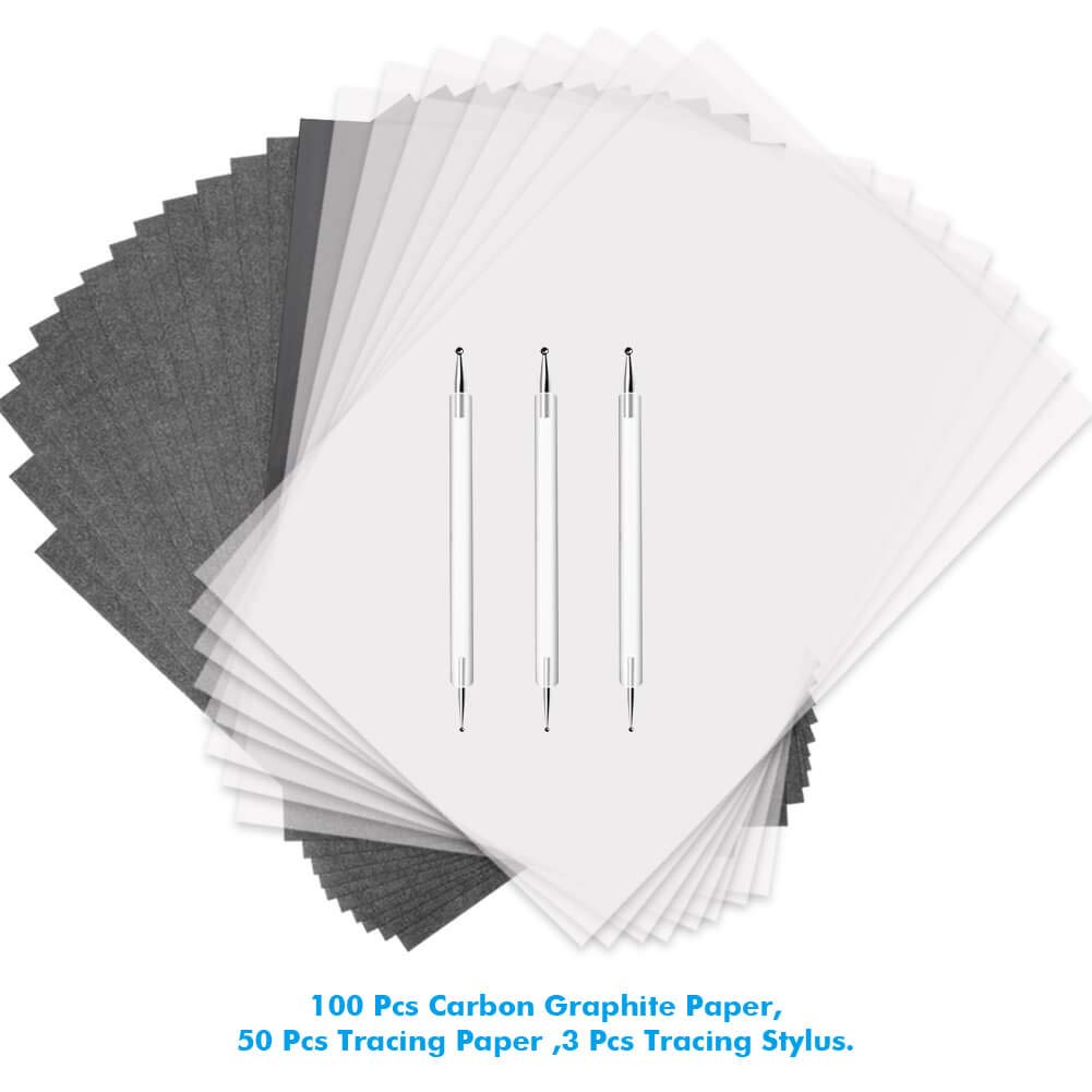 Selizo 150-Piece Tracing Paper & Carbon Paper Set - Black Graphite Transfer Paper with Tracing Stylus for Wood Burning, Wood Carving, DIY Crafts, and Art Projects - Perfect for Artists, Hobbyists, and Woodworking Enthusiasts