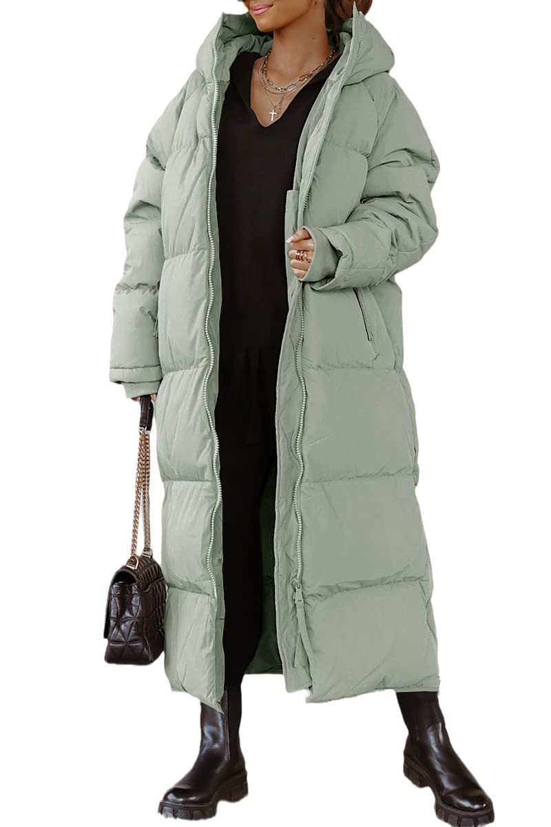 Shanfetl Women's Long Quilted Puffer Jacket with Hood - Maxi Length Winter Coat, Warm Long Sleeve Padded Outerwear for Cold Weather | Perfect for Snow Days, Commuting & Outdoor Activities
