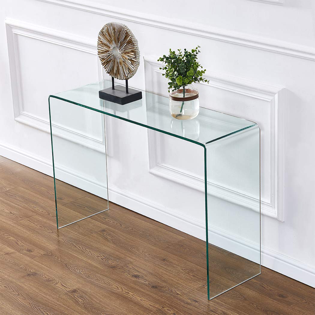 2020 Modern Clear Glass Narrow Console Table - 10 Inch Slim Sofa Table for Entryway, Hallway & Living Room (43.3x13.8x29.5 Inch) - Perfect Behind Couch Table for Small Spaces & Home Decor