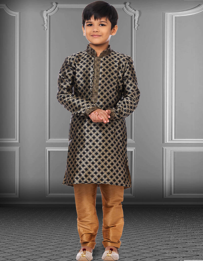 Premium Black Kurta Pajama Set - Jacquard Silk Indian Ethnic Wear for Men - Perfect for Weddings, Festivals & Special Occasions