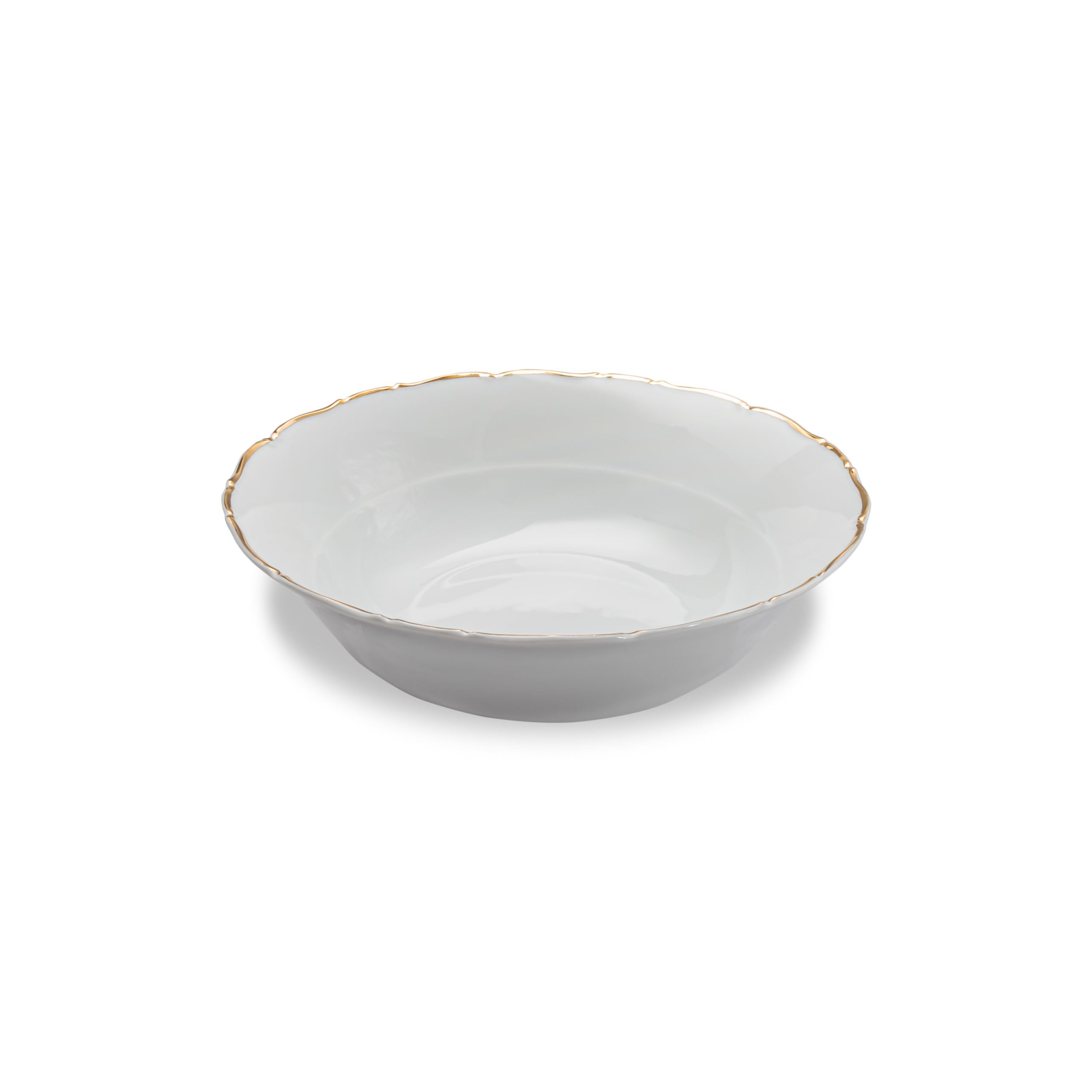 Elegant White Ceramic Serving Bowl with Gold Rim - 9.75 Inch Fine Porcelain Dish for Entertaining - Dishwasher Safe Serving Dish for Salads, Pasta, and Family Dinners