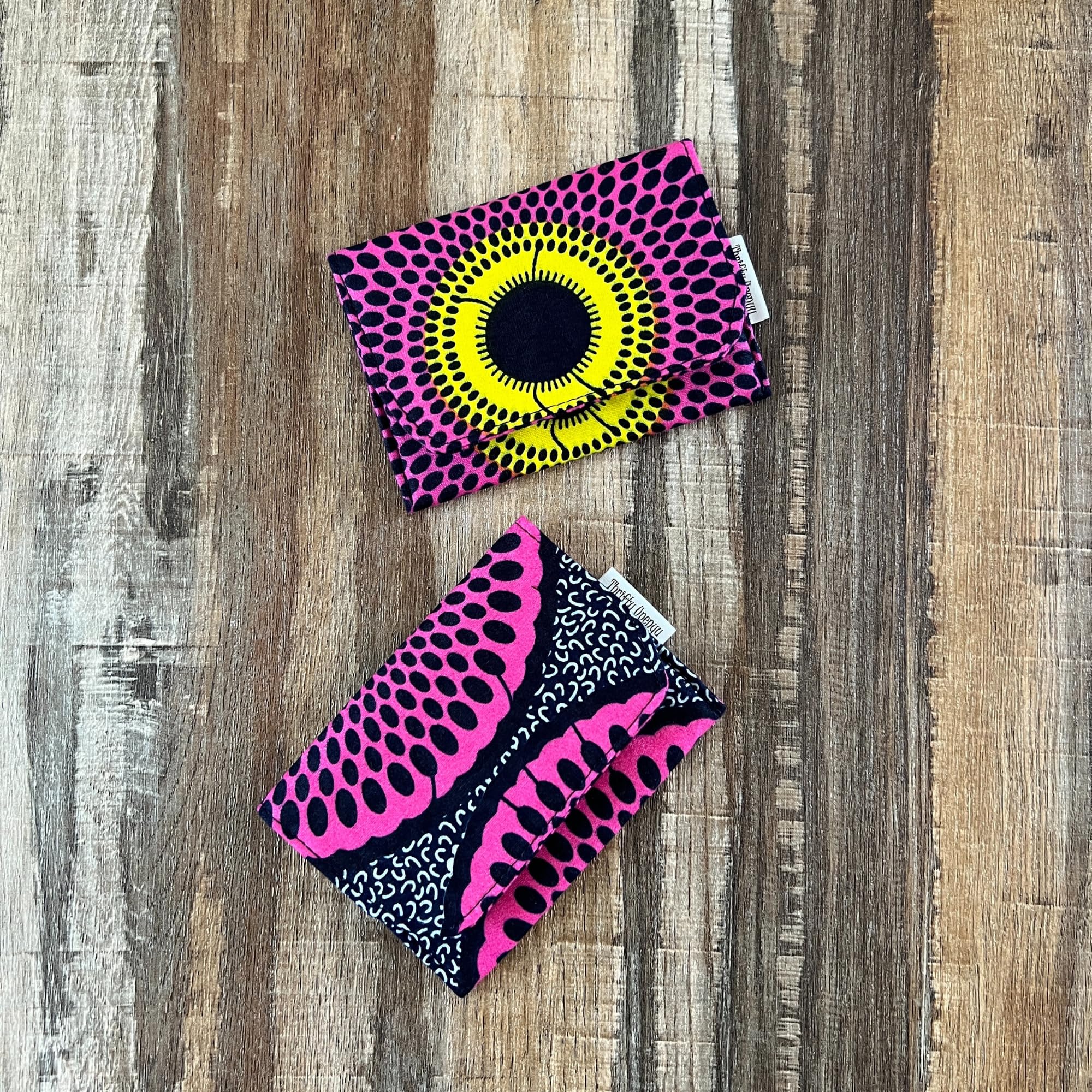 African Print Mini Card Holder - Business & Loyalty Card Case with Pink Yellow Black Dots - Perfect for Networking Events, Office Use & Gift Giving