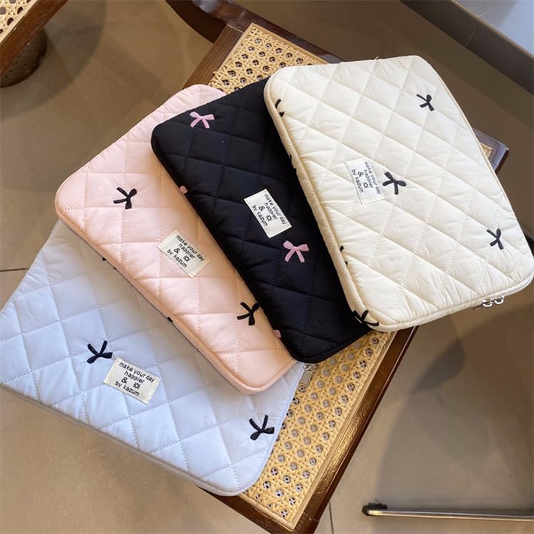 Cute Y2K Preppy Kawaii Laptop Sleeve Case Bag with Bow Graphic - 13-14 Inch White Computer Protect Pouch for School, Office, and Travel