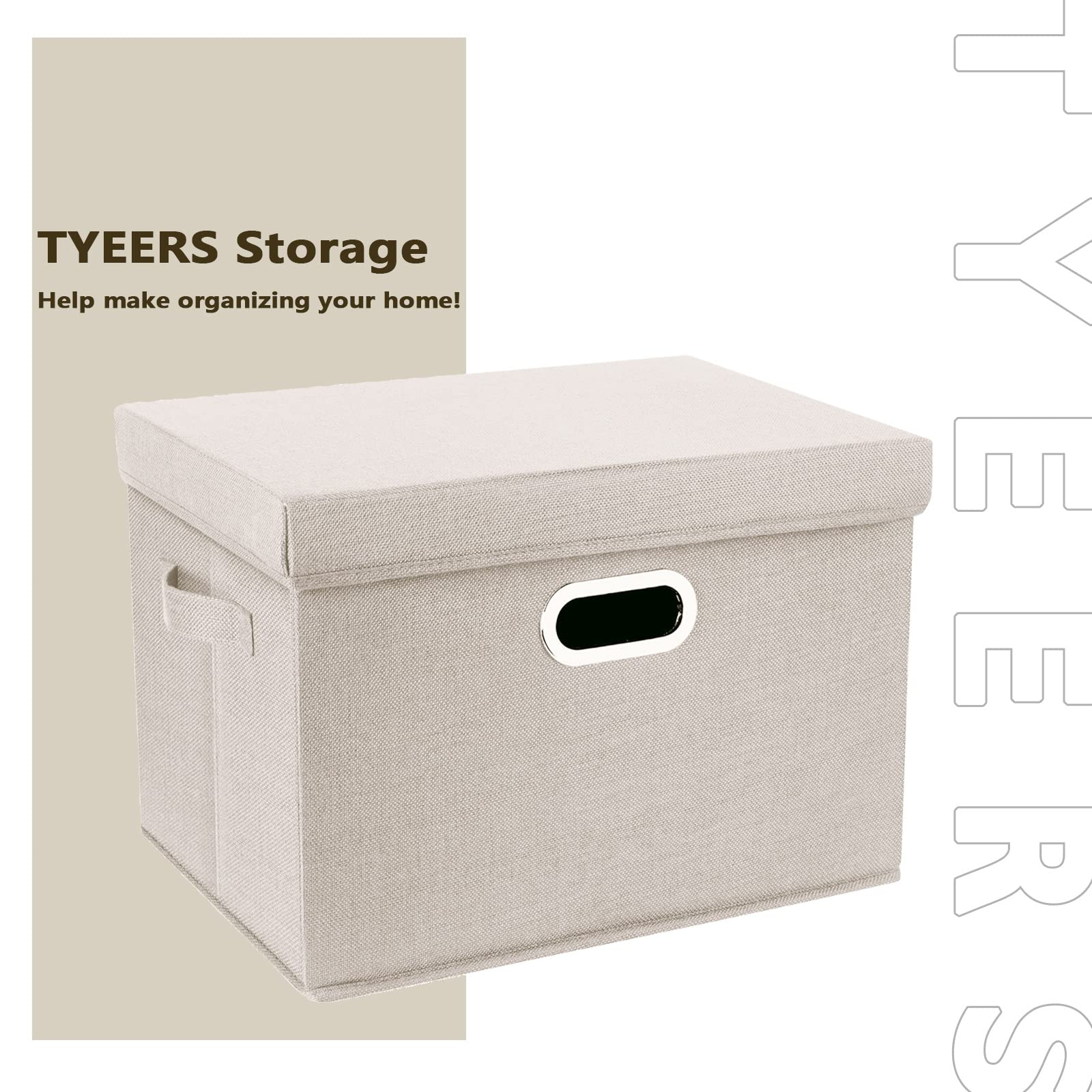 TYEERS Large Collapsible Storage Bins with Lids - 2 Pack Beige Foldable Organizer Boxes for Closet, Clothes, Home & Office Organization - Perfect for Seasonal Storage, Toy Organization & Space Saving