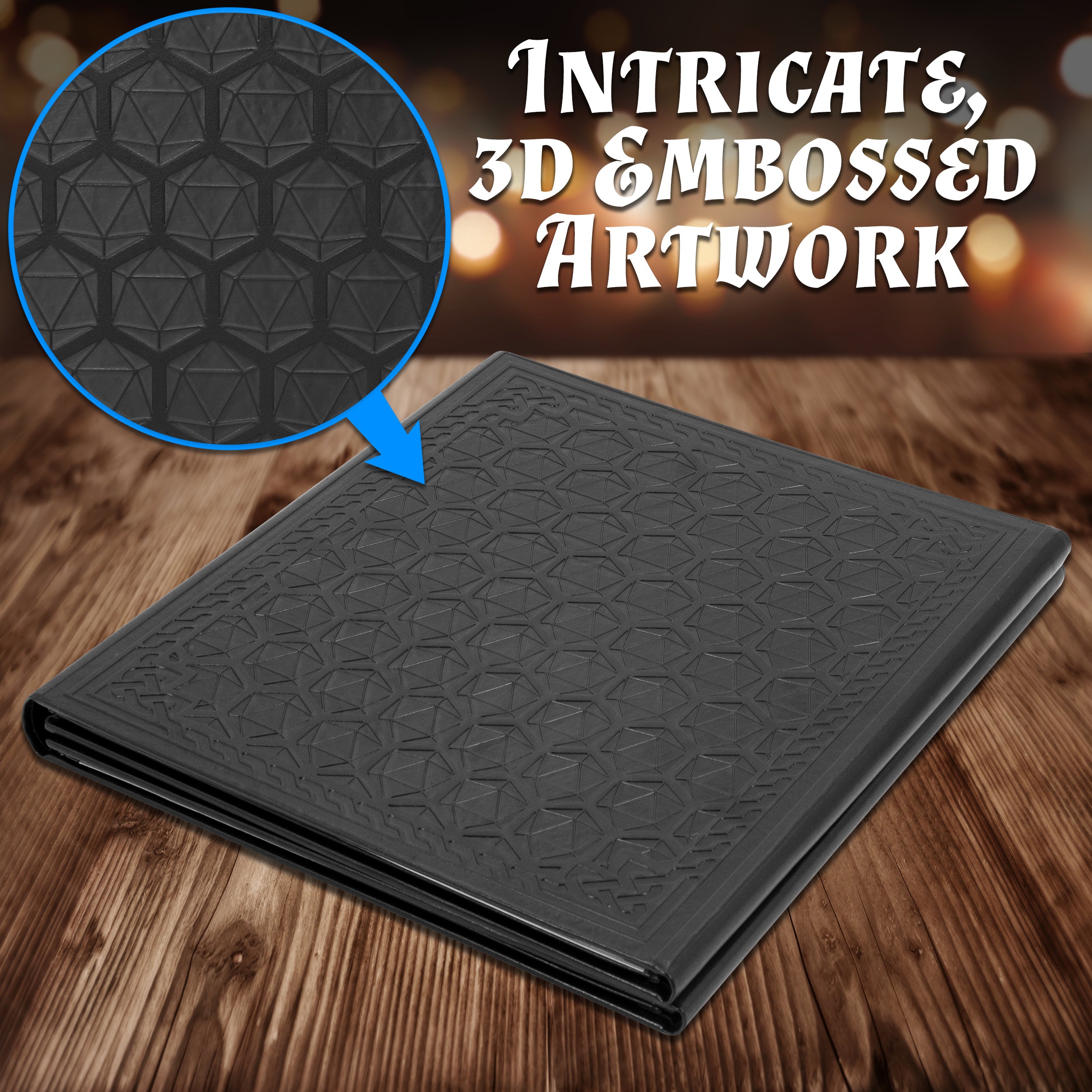 Faux Leather 4-Panel DM Screen with Wet Erase Pockets - Embossed Folding Game Master Screen for Dungeons & Dragons RPG - Black/Brown (Inserts Not Included) - Perfect for Tabletop Gaming Sessions & RPG Campaigns