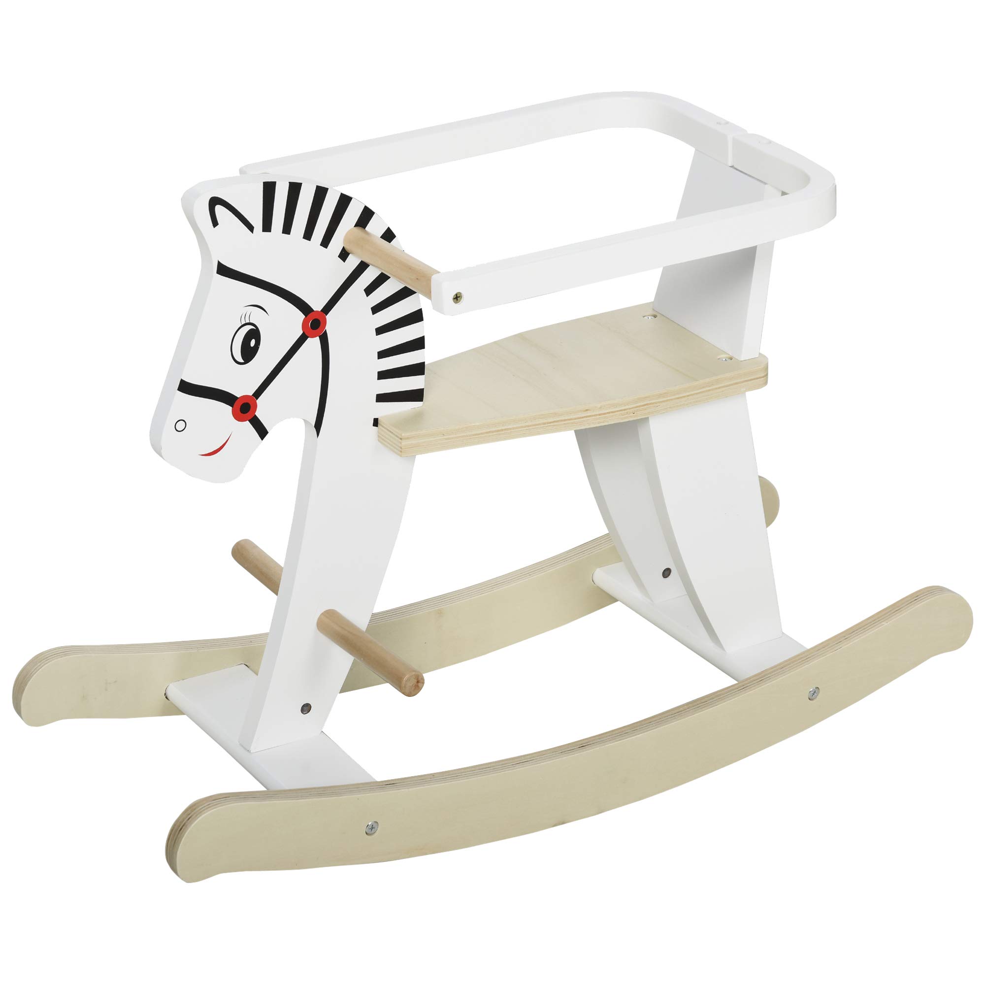 Qaba Classic White Wooden Rocking Horse for Toddlers 1-3 Years | Safe Baby Ride-On Toy with Wooden Safety Bar | Perfect for Nursery, Playroom & Gift for 1st Birthday