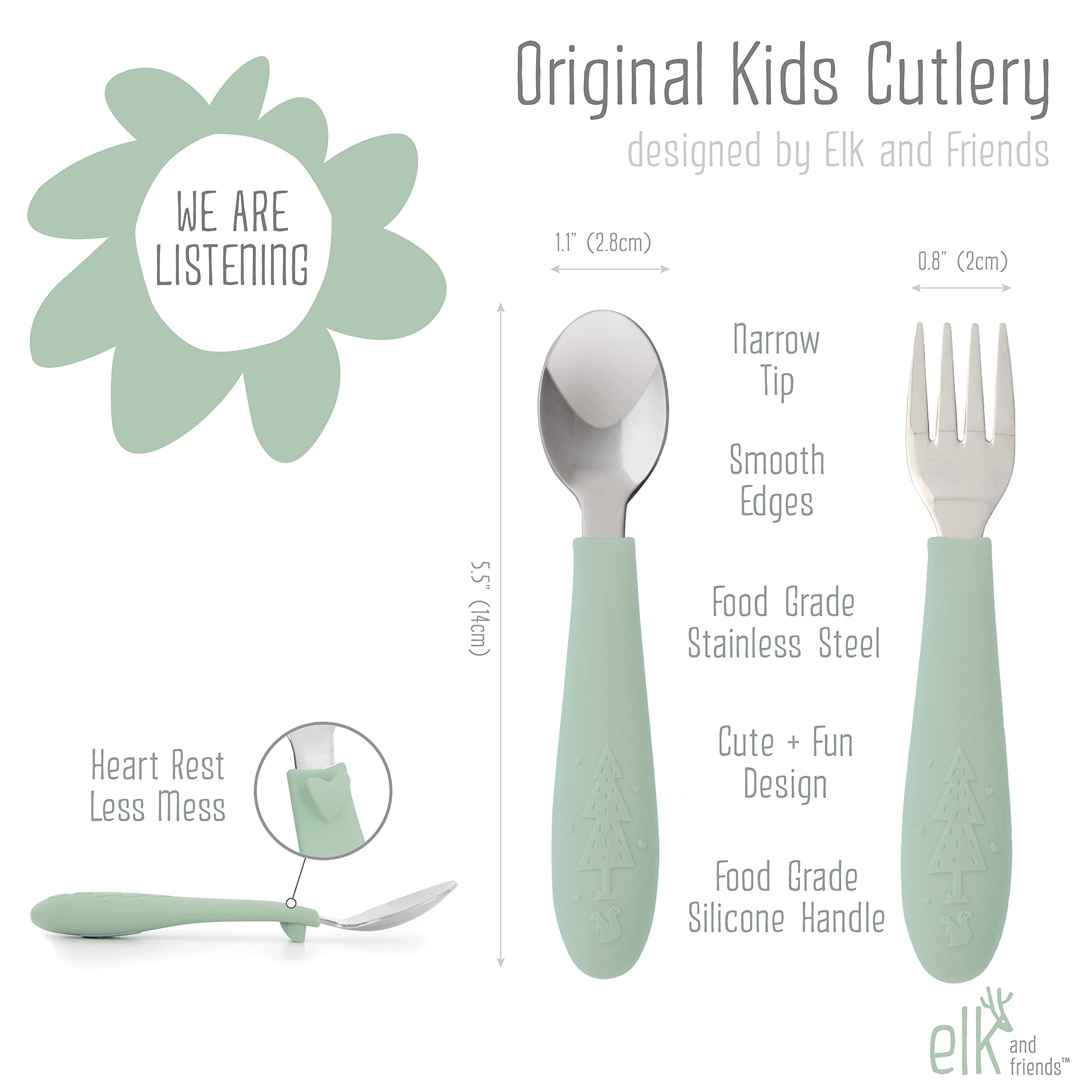 Elk and Friends Silicone Suction Baby Plate with Stainless Steel Utensils - 3 Pack Divided Toddler Feeding Set | BPA-Free, Non-Slip Base | Includes Forks & Spoons | Perfect for High Chairs, Travel & Mess-Free Meals