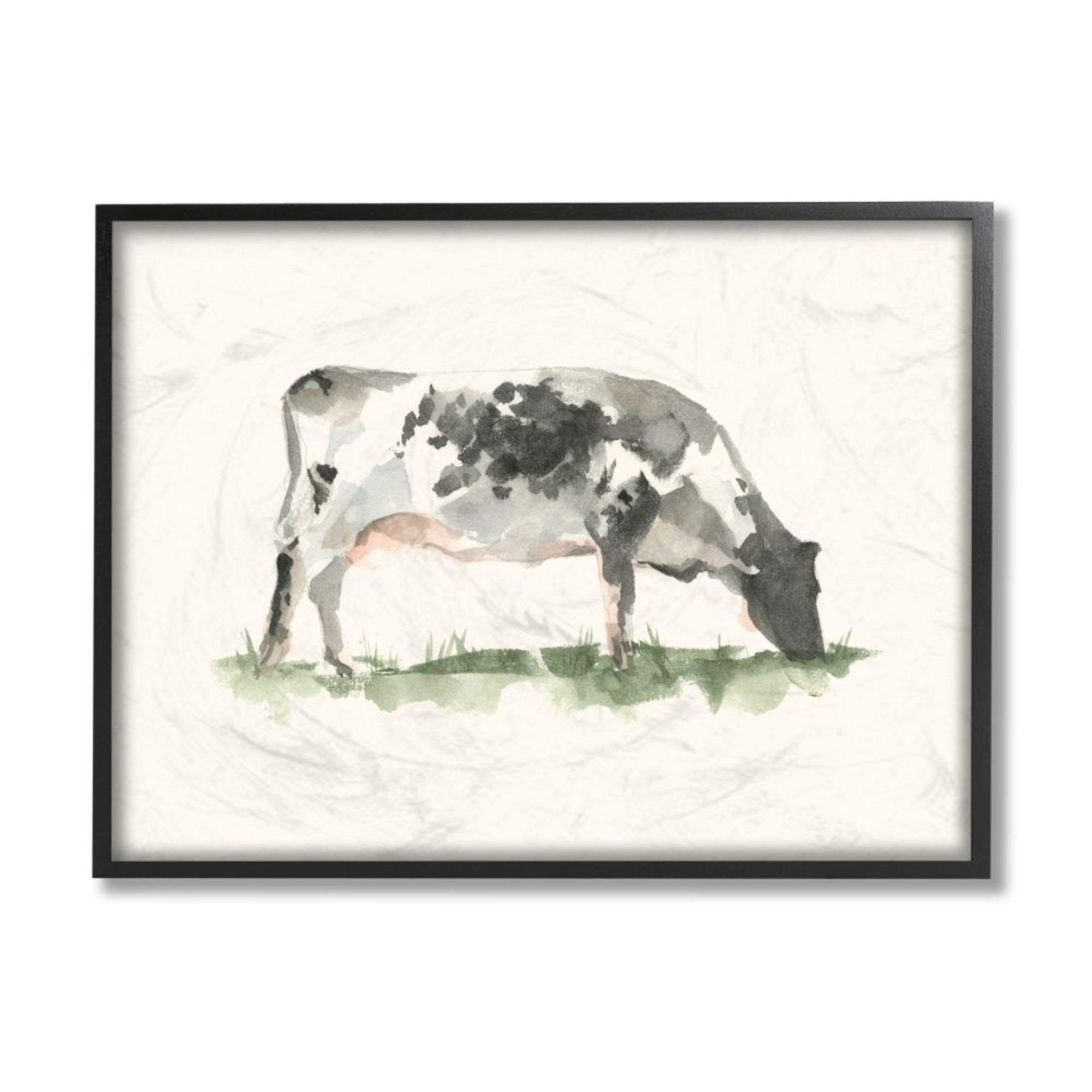 Stupell Industries Farm Animal Wall Art - Grazing Cattle Watercolor Painting, Neutral Cow Field Decor for Farmhouse, Country Kitchen & Rustic Living Room