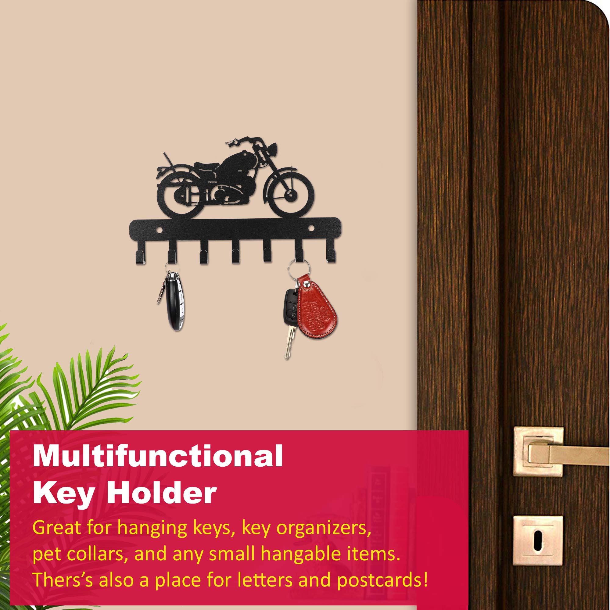 Decorative Metal Wall Hooks for Keys, Hats & Coats | 7-Hook Bike Wall Rack for Kitchen Utensils & Bathroom Towels | Space-Saving Wall Mounted Key Holder & Organizer | Perfect for Entryway, Kitchen, Bathroom & Garage Organization