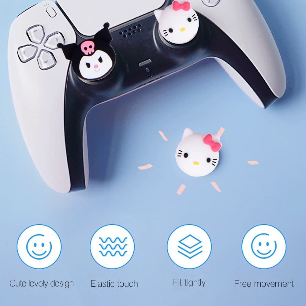 PERFECTSIGHT Cute Thumb Grip Caps for PS5, PS4, Xbox Series X/S, Xbox One, Switch PRO Controller - 4PCS Soft Rubber 3D Analog Thumbstick Grips Joystick Cover Set (Rabbit+Kitty Design) - Perfect for Gaming Comfort and Enhanced Control