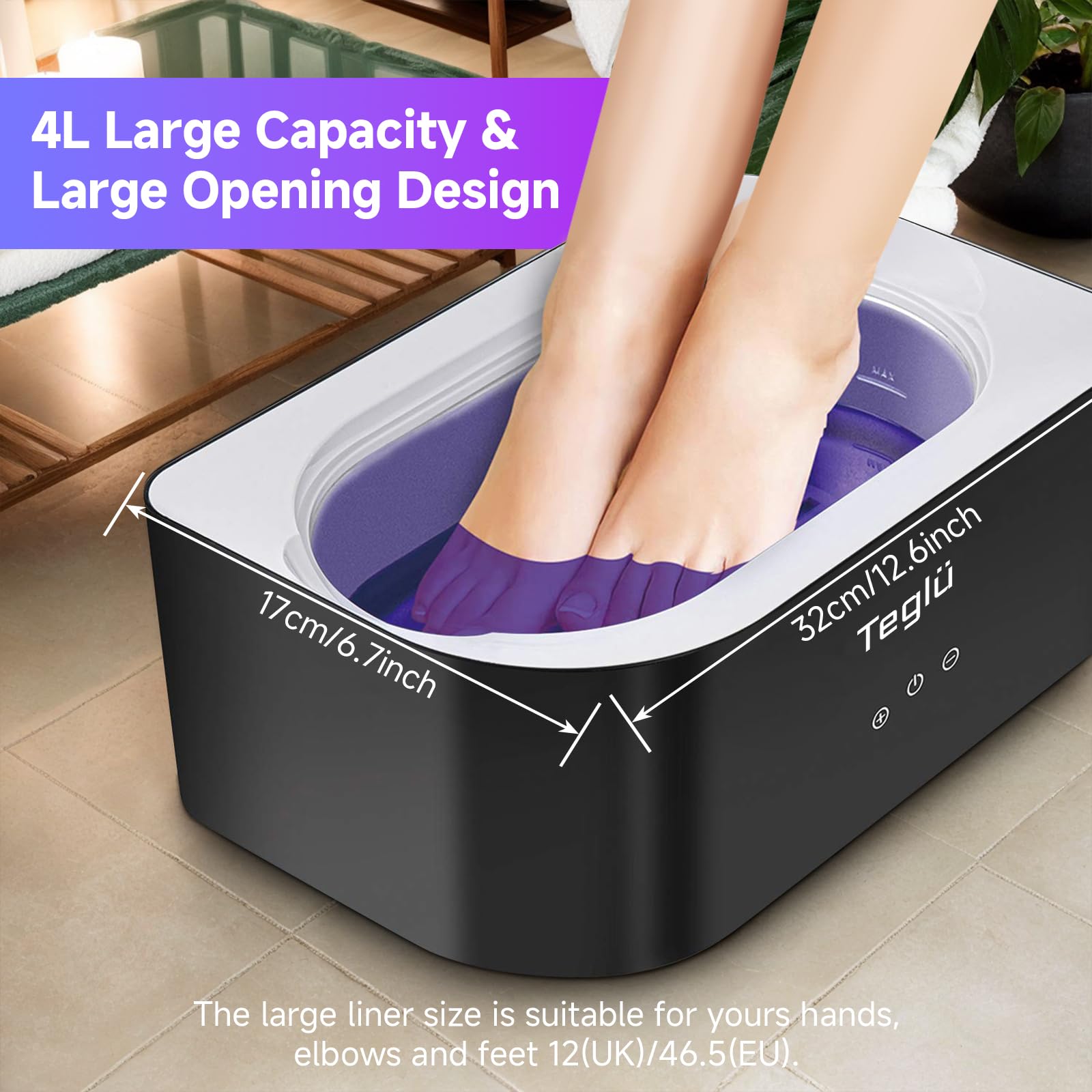 Teglu 4L Paraffin Wax Machine for Hand and Foot Spa with 3x 450g Wax Refills | Professional At-Home Hand & Foot Therapy | Perfect for Pain Relief, Moisturizing & Relaxation After Workouts, Manicures or Pedicures