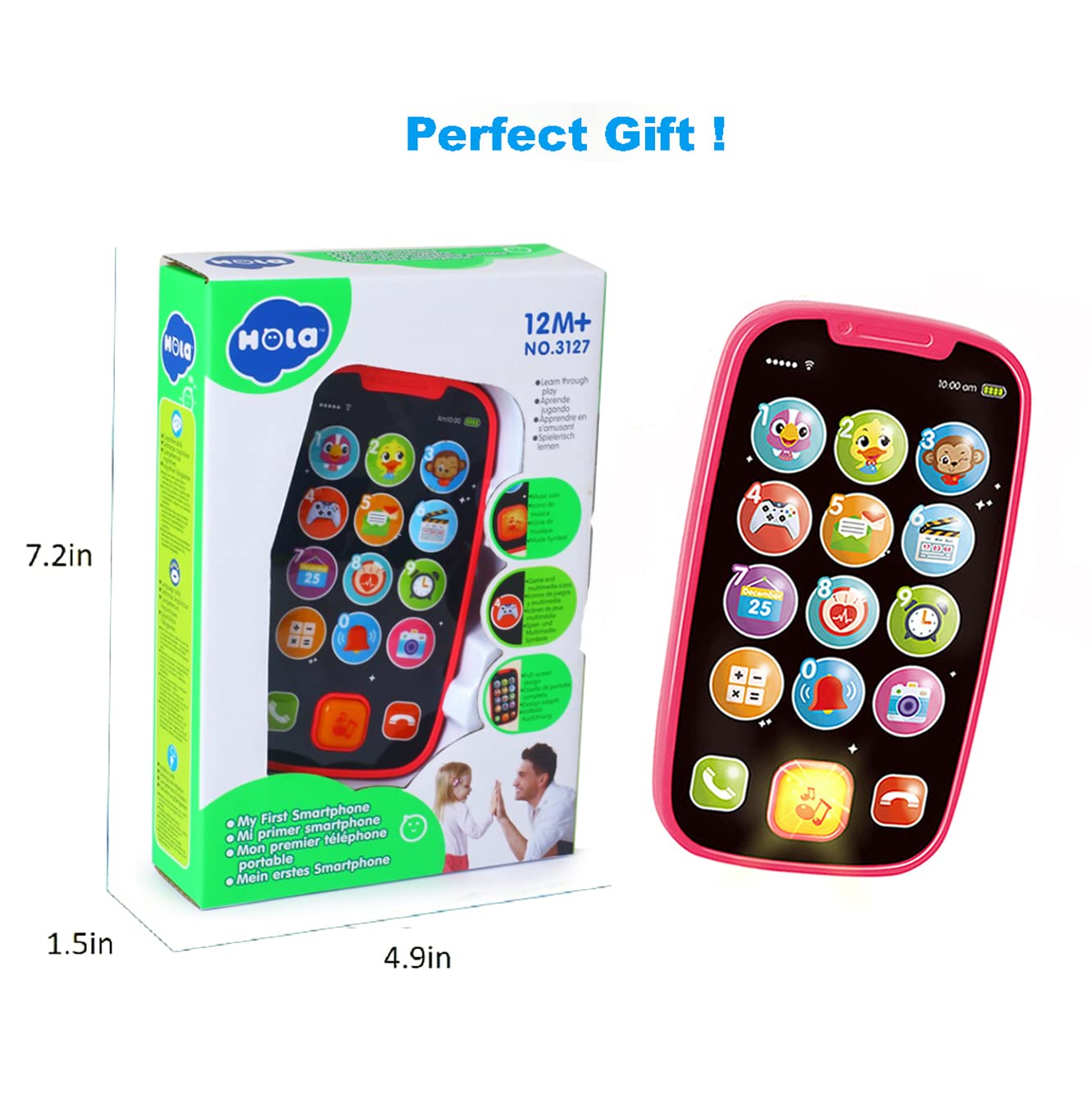 HOLA Educational Toy Phone for 1 Year Old Girls - 15 Interactive Functions, Learning & Development Baby Toys 12-18 Months, Toddler Girl Gift (Pink) | Perfect for Easter Basket Stuffers, Birthday Presents & Early Childhood Learning Activities