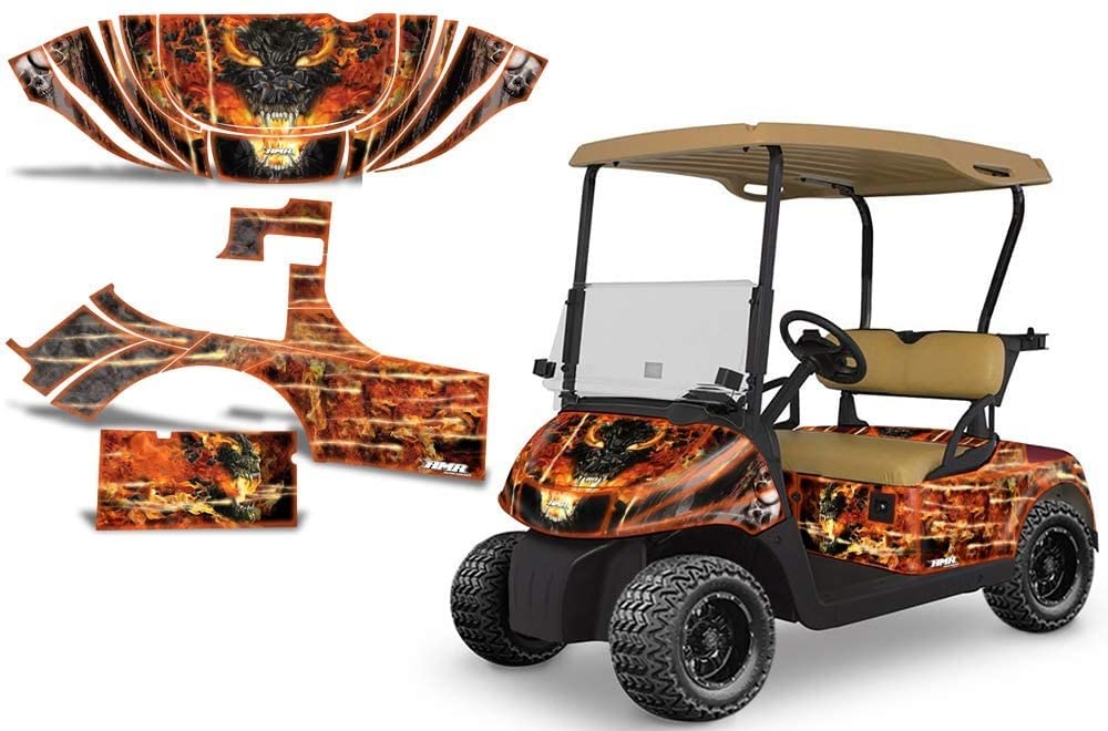 AMR Racing Golf Cart Graphics Kit Sticker Decal for E-Z-GO RXV 2008-2015 - Firestorm Orange | Custom Vinyl Wrap for Golf Cart Body | Perfect for Personalization, Restoration & Off-Road Style Enhancement