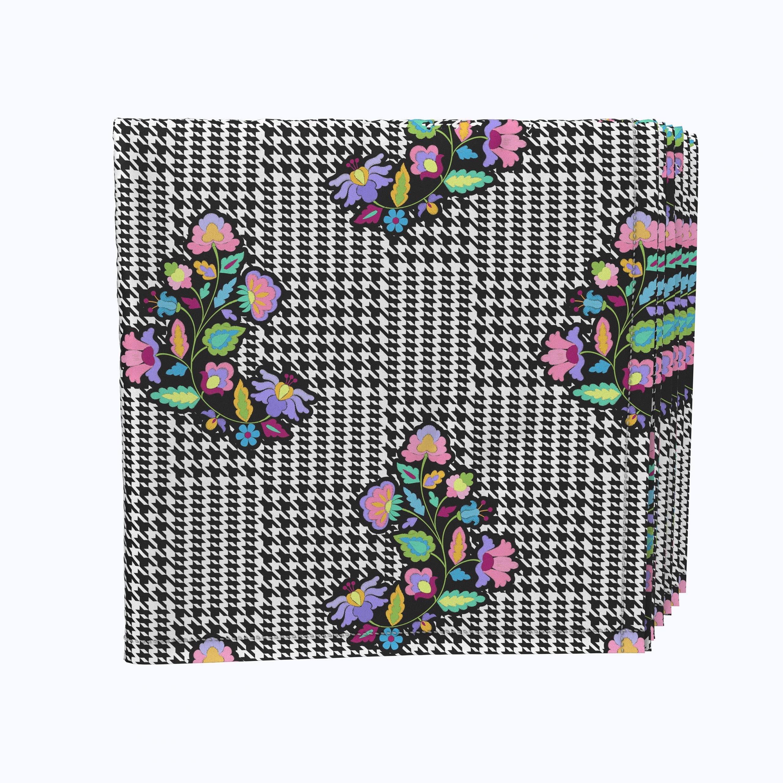 Premium 12-Piece Polyester Napkin Set - 18x18 Inches, Houndstooth & Floral Design - Perfect for Dinner Parties, Weddings, and Holiday Gatherings