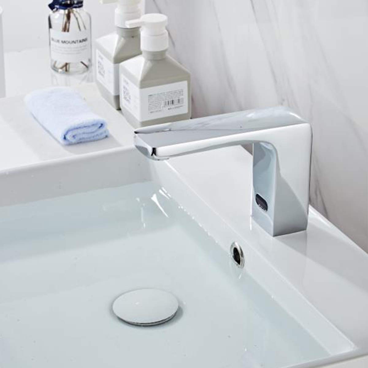Automatic Sensor Touchless Bathroom Faucet - Chrome Motion Activated Hands-Free Vanity Sink Tap with Battery/Plug-in Power - Perfect for Modern Homes, Restaurants & Public Restrooms