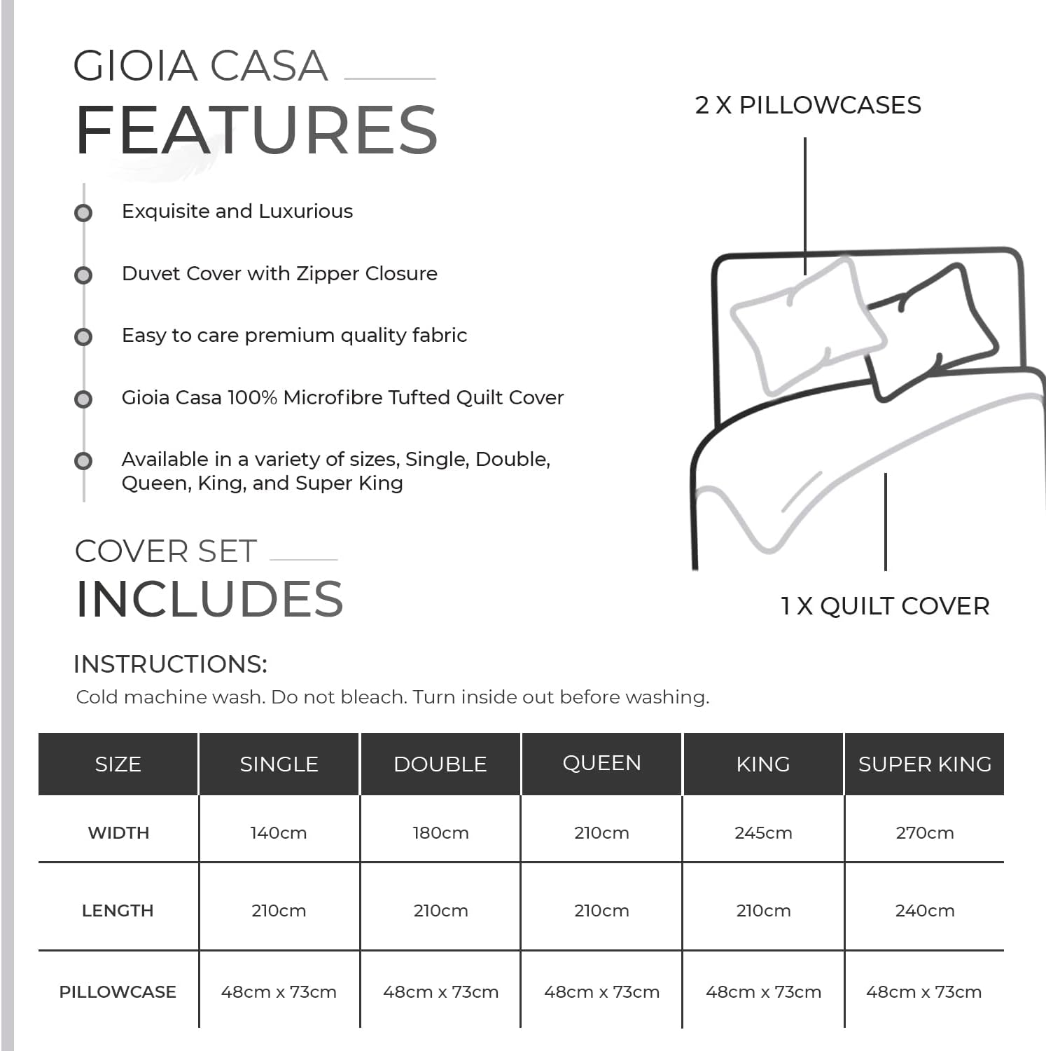 Premium 100% Brushed Microfiber Tufted Quilt Cover Set (3Pcs) - King Size, White - Ultra Soft Bedding for Luxury Hotels & Master Bedrooms