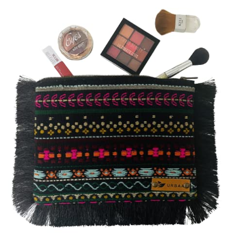 URBAA Multicolor Handmade Eco-Friendly Cotton Jacquard Pouch - Cosmetic Kit Bag, Small Makeup Travel Organizer for Toiletries & Essentials | Perfect for Daily Use, Traveling & Gift Giving