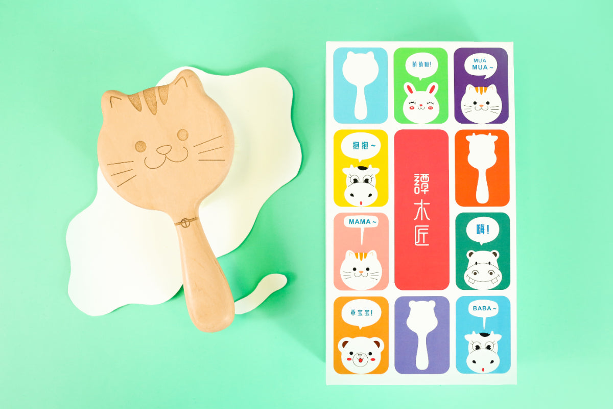 Soft Wool Baby Hair Brush with Cute Cat Design - Gentle & Hypoallergenic for Newborns & Toddlers - Perfect for Daily Grooming & Sensitive Scalp Care