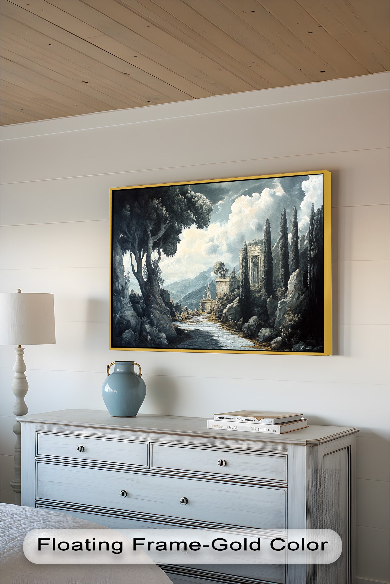 Ancient Pathway to the Temple - Hand Painted Classical Landscape Oil Canvas Art for Home Decor, Office & Living Room Wall