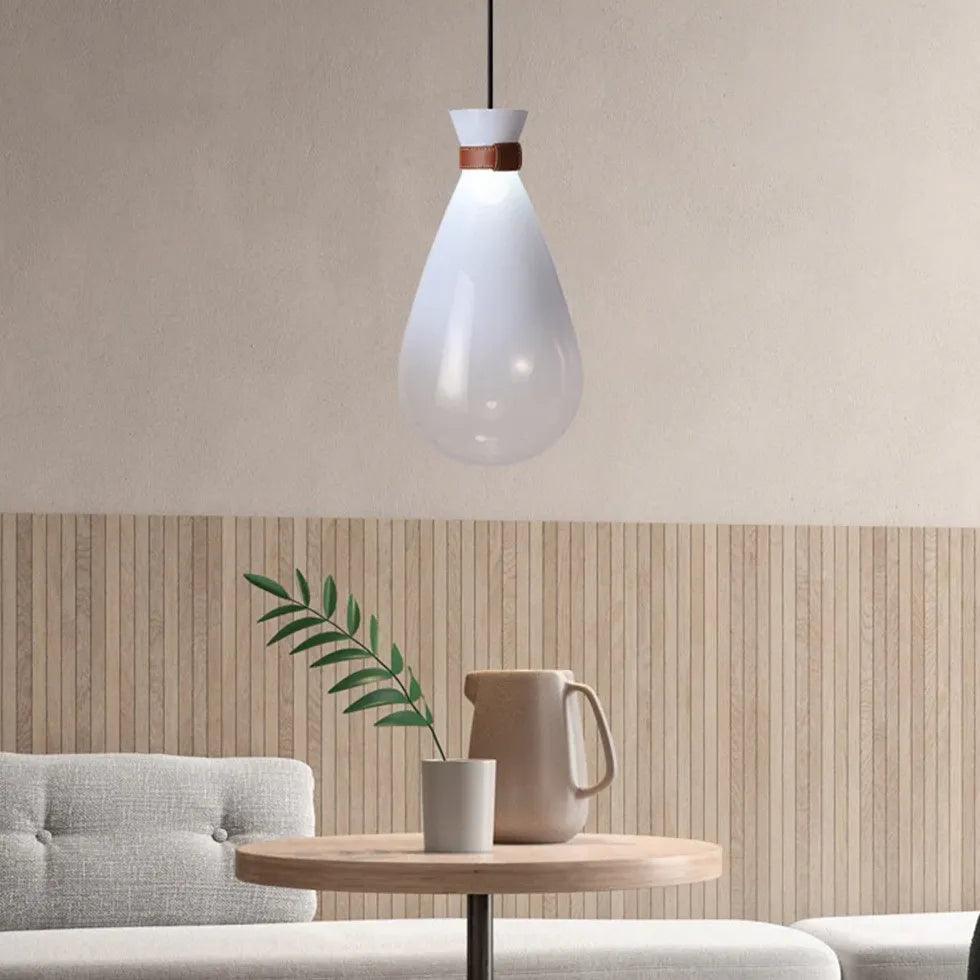 Modern White Teardrop Shaped Glass LED Pendant Light - Dimmable Hanging Fixture for Kitchen Island, Dining Room & Bedroom Lighting