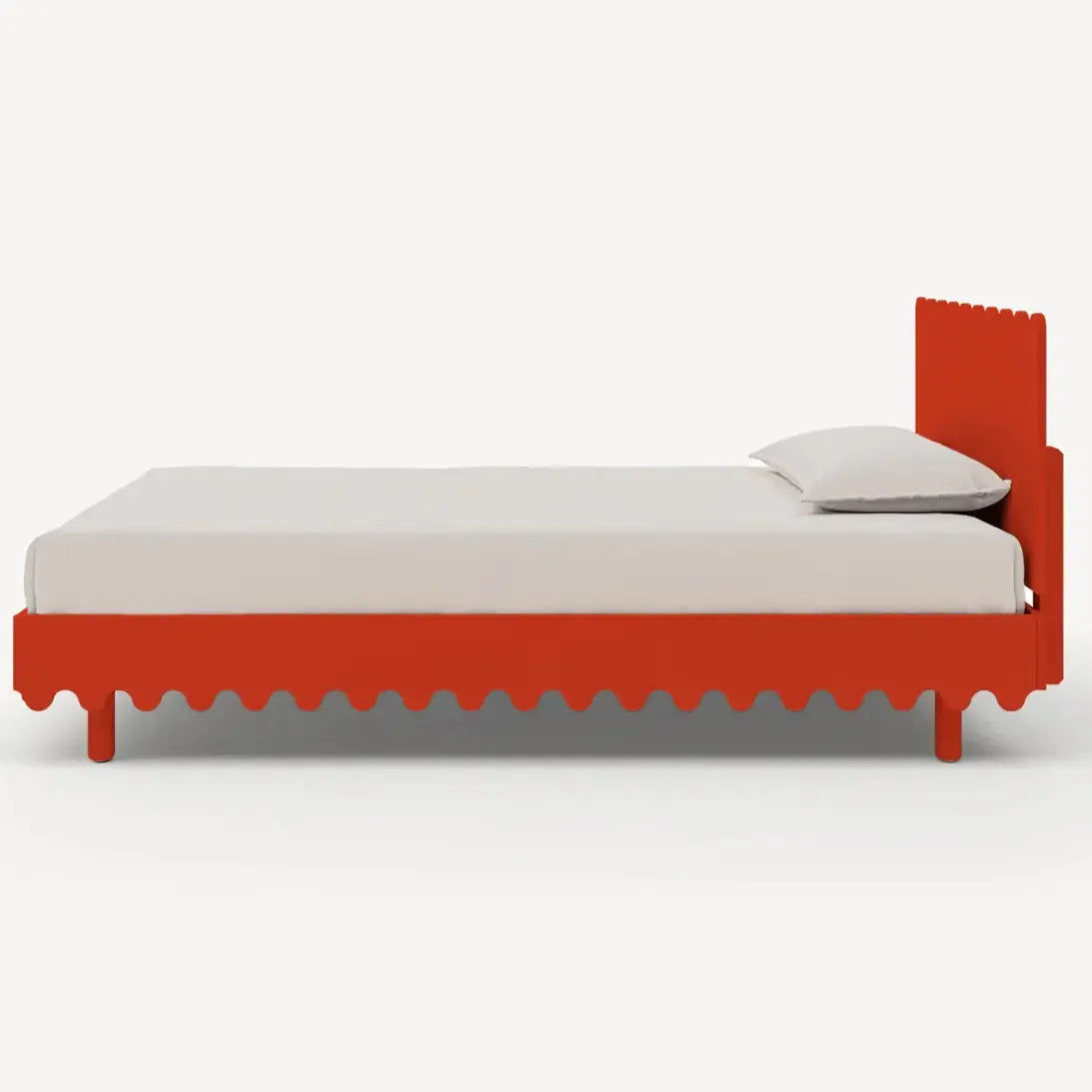 Oeuf Moss Twin Bed Frame in Tomato Red - Modern Kids Bedroom Furniture for Toddlers & Teens - Perfect for Small Spaces & Shared Rooms