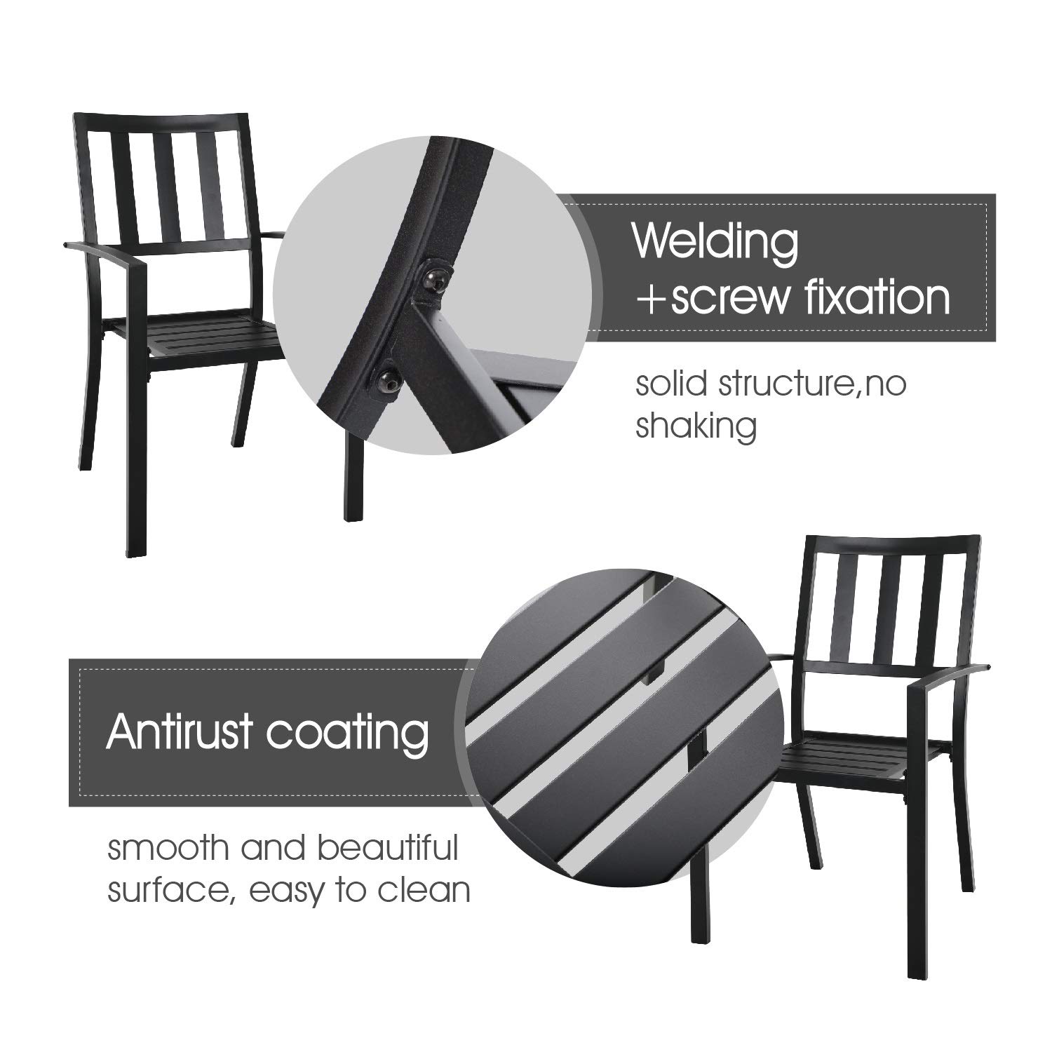 MFSTUDIO 3-Piece Black Wrought Iron Patio Bistro Set - Outdoor Dining Furniture with 2 Metal Chairs & Coffee Table for Yard, Garden, Balcony or Poolside Relaxation