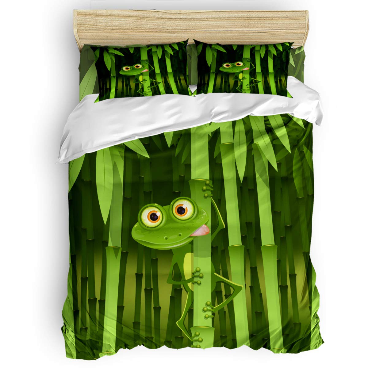 Yogaly 4-Piece Full Size Bamboo Bedding Set - Green Frog Camouflage Printed Sheets, Duvet Cover & Pillowcases | Ultra Soft & Breathable for Adults, Kids & Baby | Perfect for Nursery, Teen Room or Guest Bedroom
