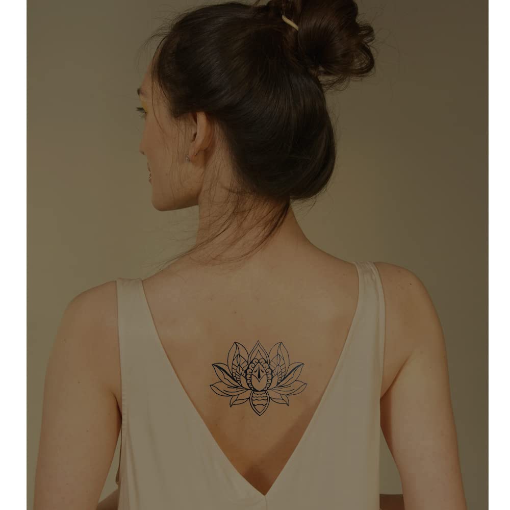 Comet Busters Beautiful Lotus Flower Black Temporary Tattoo Sticker (BJ314) - Perfect for Festivals, Parties & Body Art