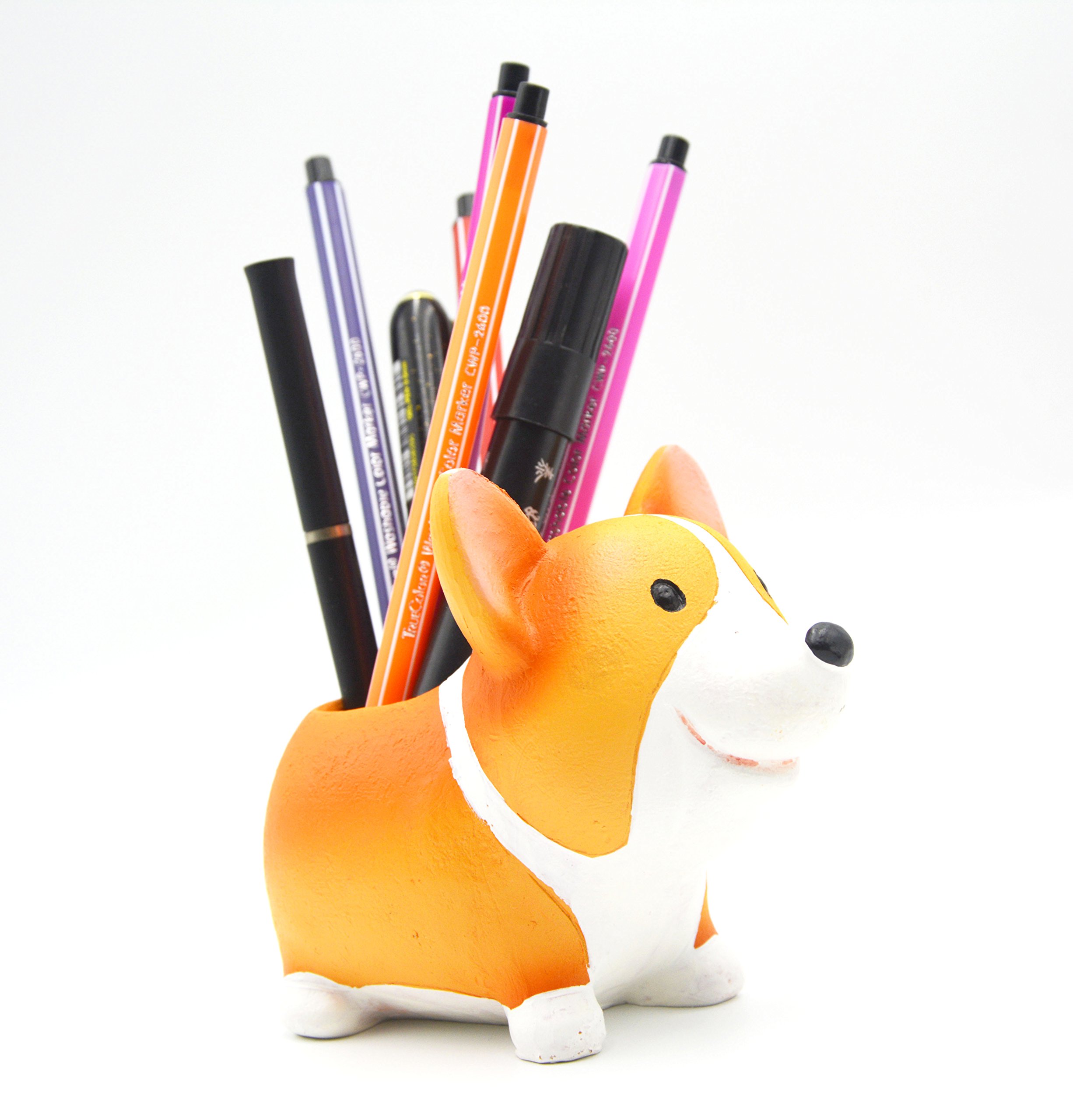 Cute Corgi Pen & Pencil Holder - Stylish Desk Organizer for Office & School Supplies, Brush Storage, Succulent Plant Pot - Perfect Gift for Coworkers & Students | Home & Office Decor