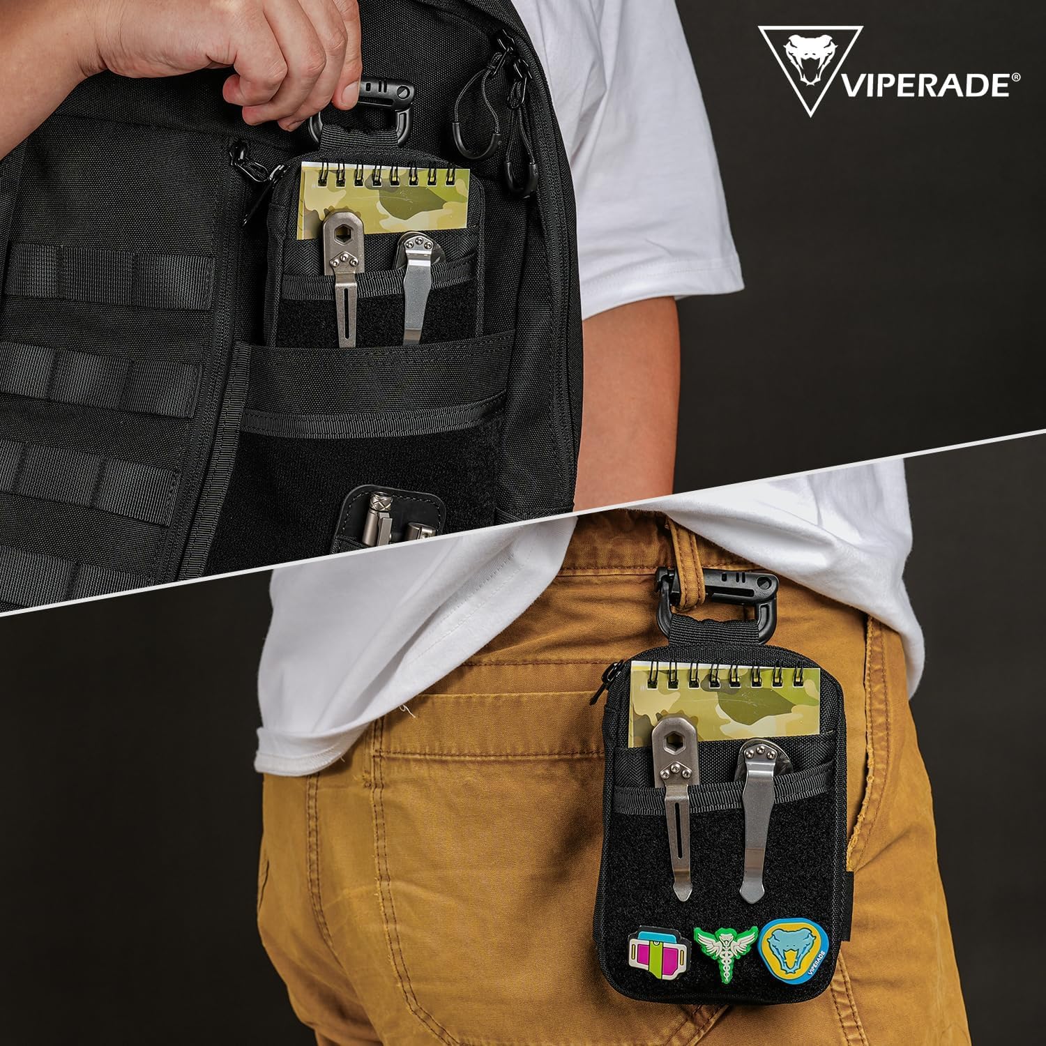 VIPERADE VE26 EDC Pouch - 8-Pocket 3-Elastic Loop Multi-Tool Organizer with Hook & Loop Closure - Black | Compact EDC Gear Storage for Tactical Tools, Knives & Everyday Carry Essentials