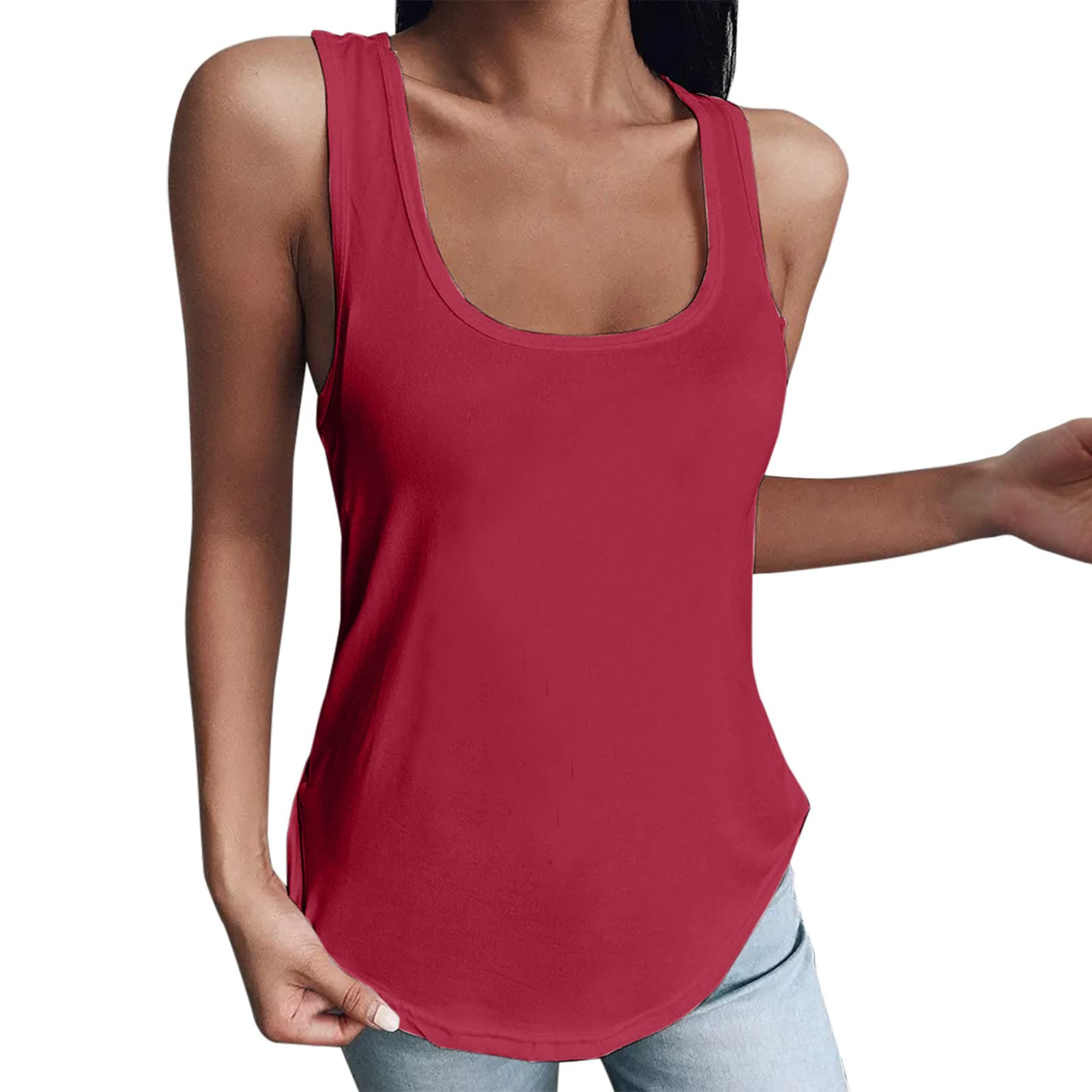 Women's Loose Fitting Casual Sleeveless U-Neck T-Shirt Tops - Breathable Summer Blouse for Daily Wear, Yoga, and Beach Outings