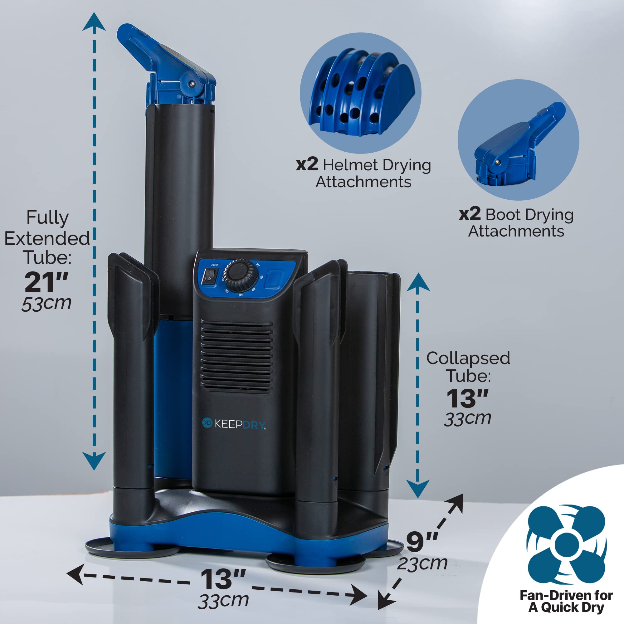 Heavy Duty Forced Heat Boot Dryer & Shoe Dryer with Adjustable Timer & Heat Switch - Fast Drying for Boots, Shoes & Garments - Collapsible Drying Tubes - Perfect for Hiking, Camping & Winter Sports