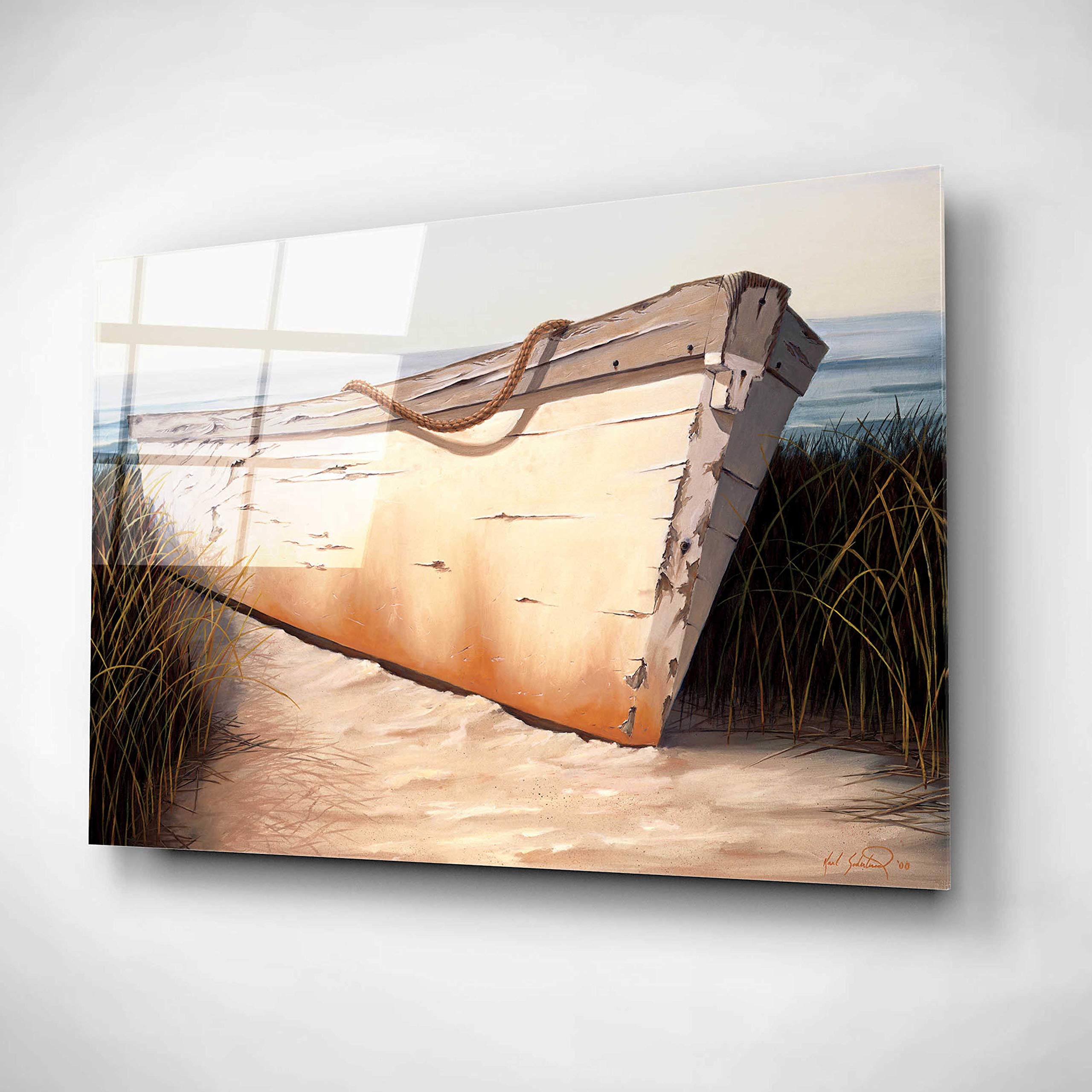 Epic Art 'White Boat' by Karl Soderlund - Premium Acrylic Glass Wall Art Painting 24x16 Inches - Modern Home & Office Decor for Living Room, Bedroom, or Gallery Display