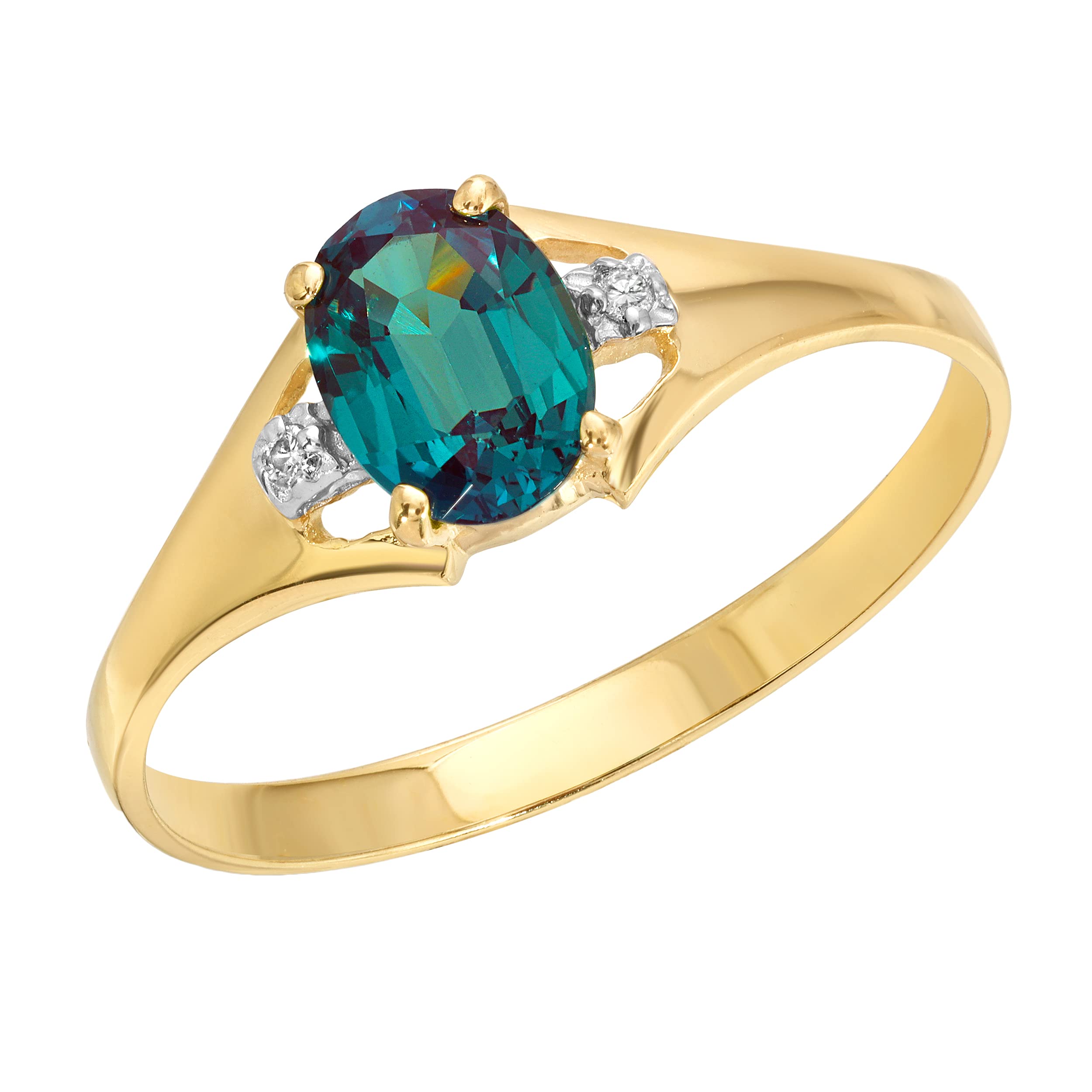 14K Solid Yellow Gold Ring with Natural Diamonds & Lab-Grown Alexandrite - Elegant Jewelry for Women, Wedding, Anniversary & Special Occasion Gifts