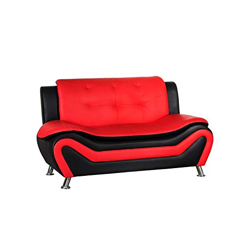Kingway Furniture Gilan Faux Leather Loveseat Sofa - Black & Red Modern Living Room Couch for Small Spaces | Perfect for Apartments, Studios & Cozy Home Decor