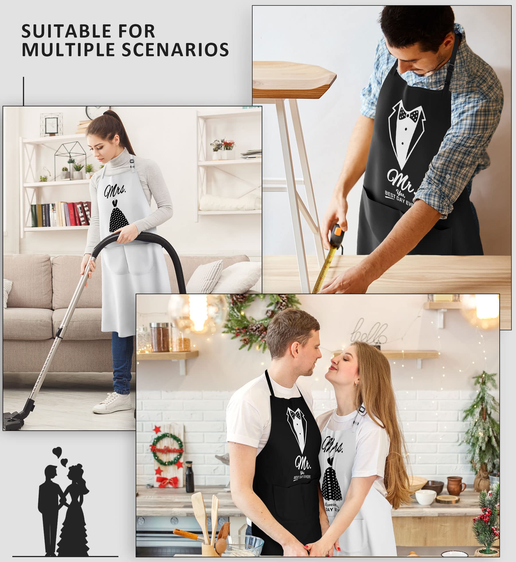 Mr and Mrs Aprons Set - 2 Pack Couples Apron Gift for Wedding, Engagement, Anniversary & Christmas - Perfect Bridal Shower Gift for Newlyweds - Ideal for Cooking Together & Romantic Date Nights