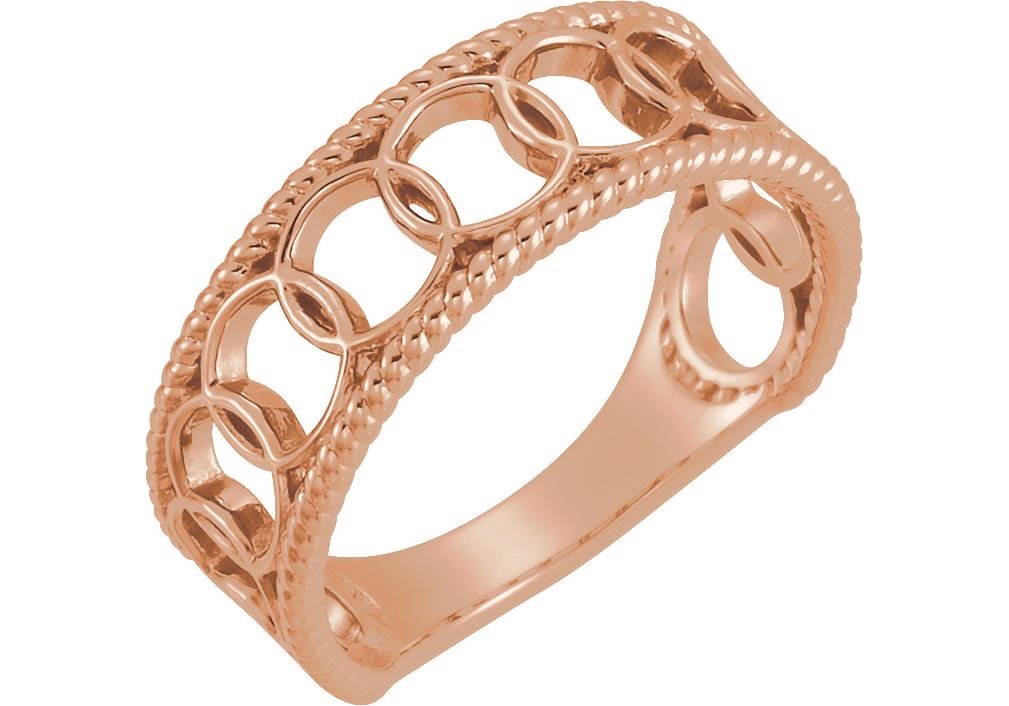 14k Rose Gold Geometric Circle Rope Trim Ring - Elegant Stackable Band for Women, Perfect for Everyday Wear, Anniversary Gifts & Special Occasions