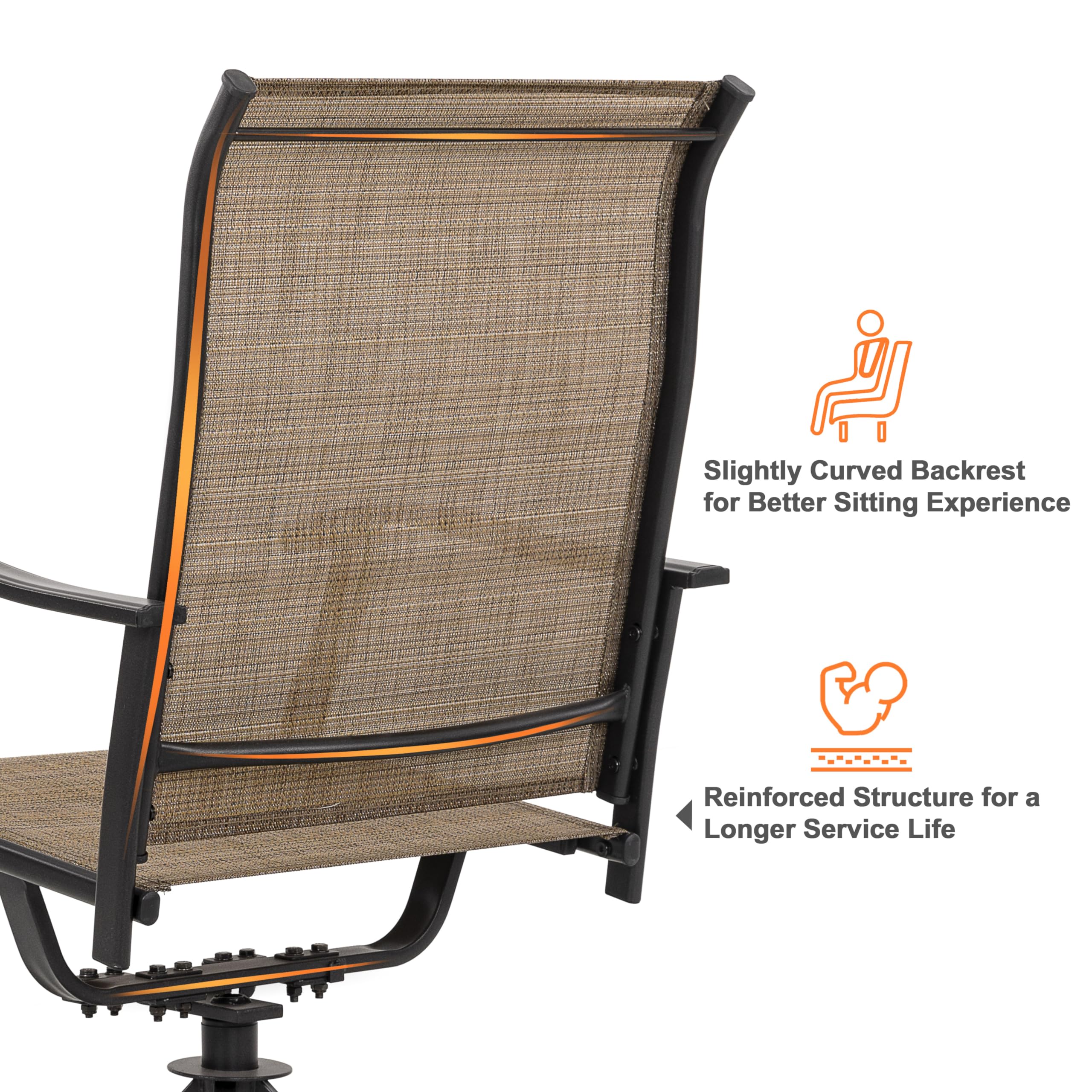 NUU GARDEN Patio Dining Chairs Set of 4 & Swivel Sling Chairs Set of 2 - All-Weather Textilene Outdoor Furniture with Iron Frame for Backyard, Lawn, Garden - Perfect for Poolside Lounging, Outdoor Dining and Patio Relaxation (Brown)