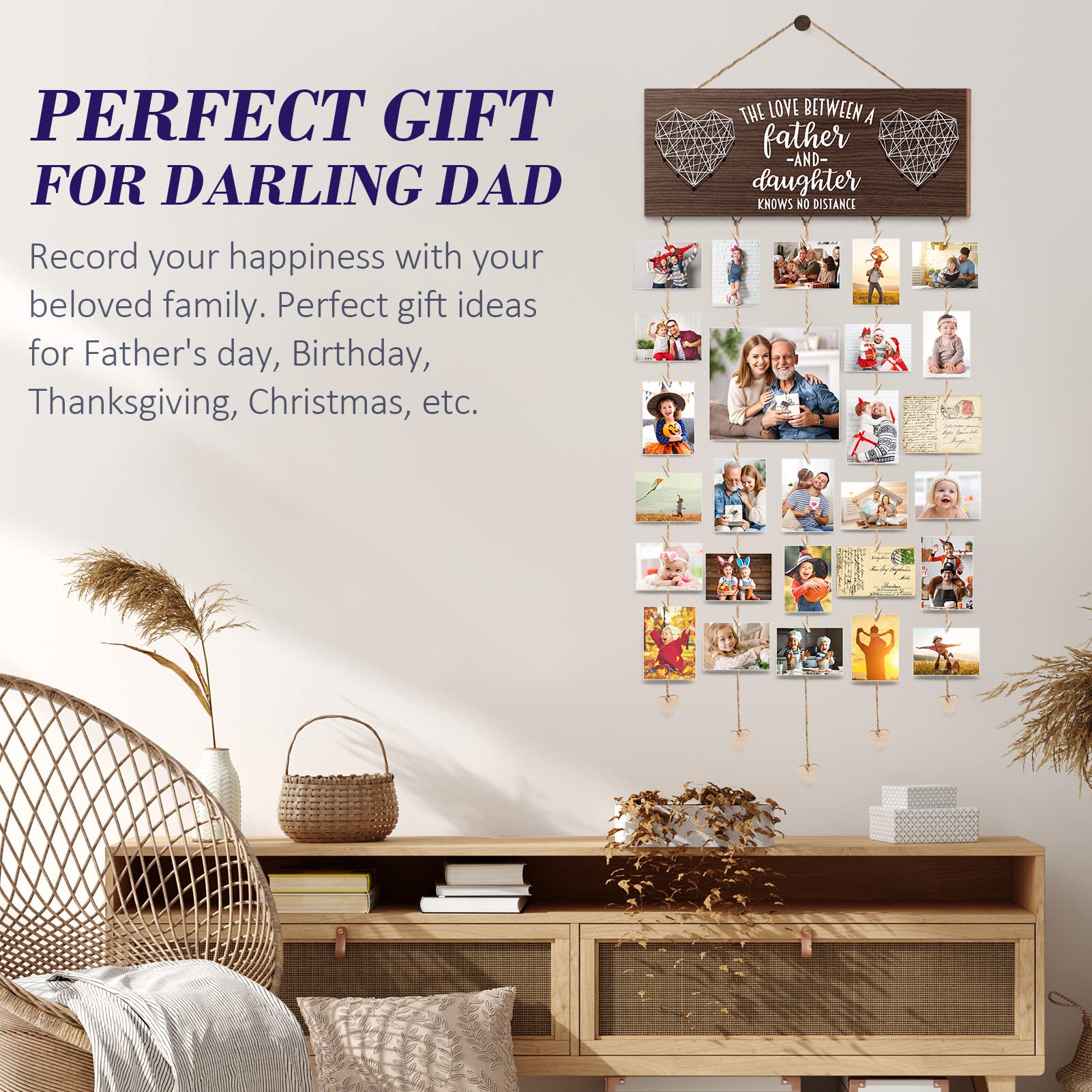 Personalized Dad Picture Frame - Unique Father's Day Gifts from Daughter, Wife & Kids | Birthday Present for Dad Who Has Everything | Stepdad Gift Ideas | Hanging Photo & Christmas Card Holder | Perfect for Home Office, Living Room Decor & Special Occasions