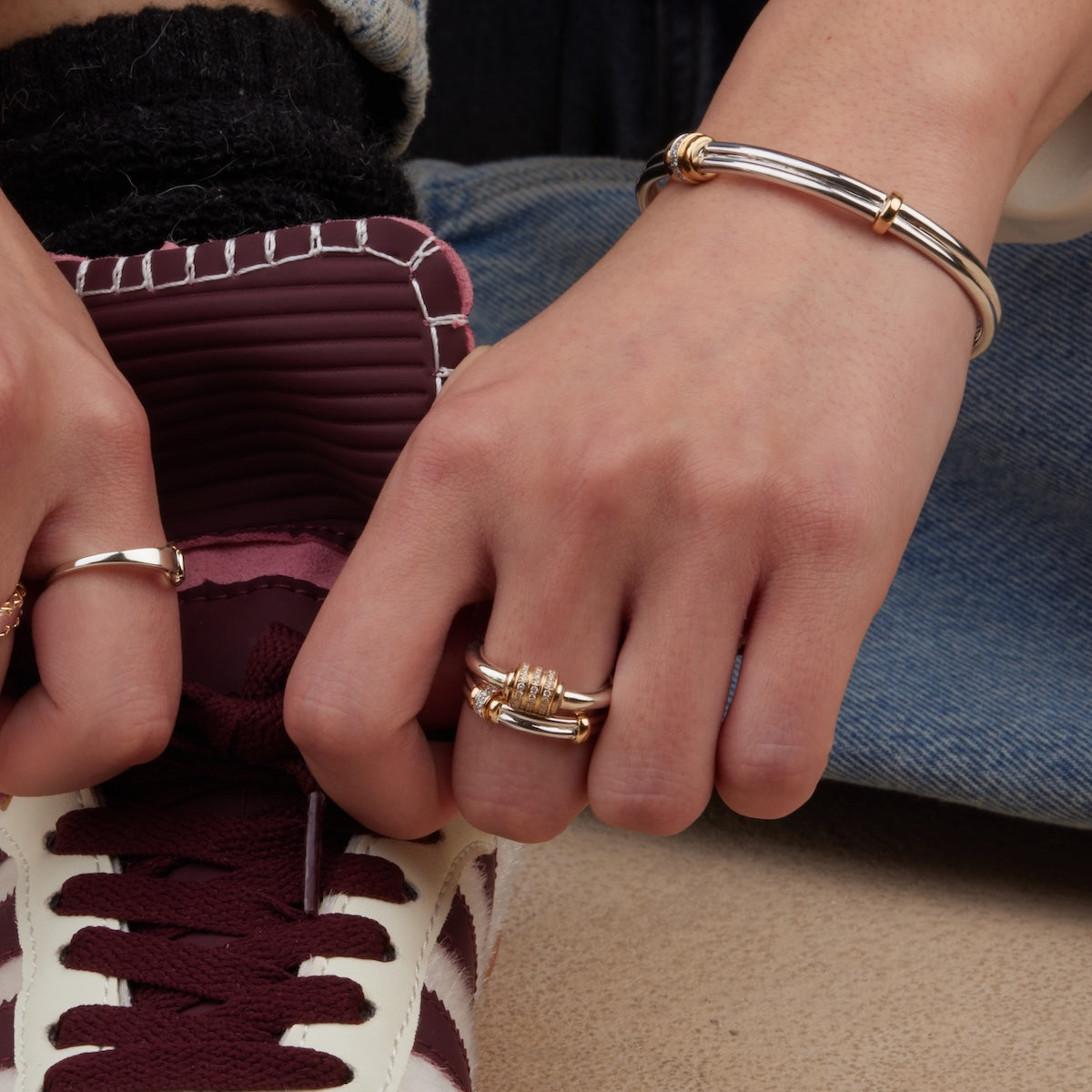 Two Tone Spinning Latch Ring - Elegant Adjustable Jewelry for Women | Perfect for Everyday Wear, Date Nights & Special Occasions