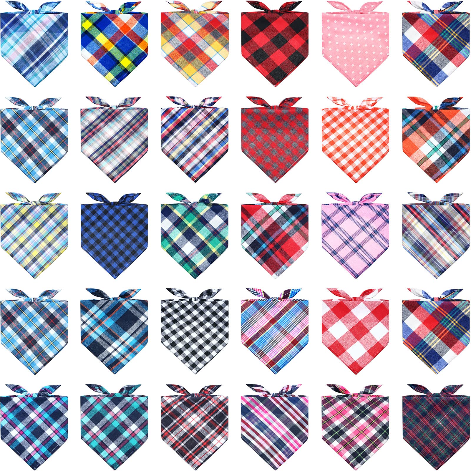 50 Pcs Christmas Plaid Dog Bandanas - Washable & Comfortable Triangle Dog Scarves for Small Medium Large Dogs - Perfect for Holiday Photos, Pet Parties & Festive Gifts (Red/Green)