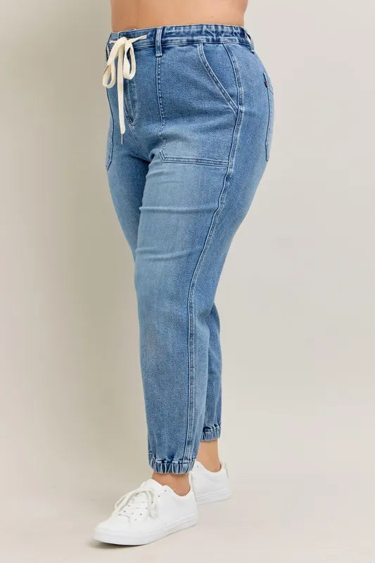 Judy Blue High Waist Stretch Denim Jogger Pants for Women - Comfortable Casual & Lounge Wear for Everyday Style