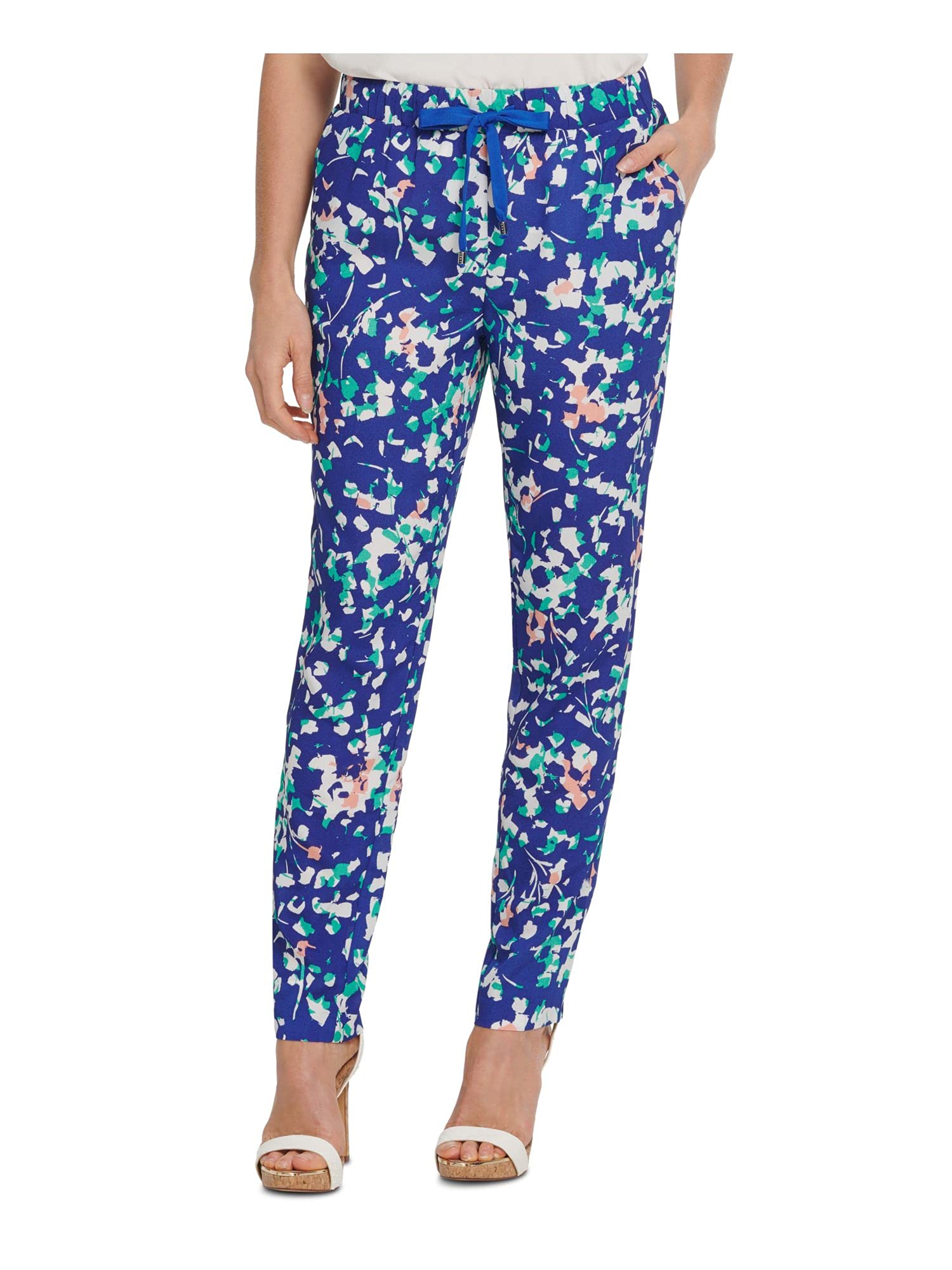 DKNY Women's Printed Pull-On Straight Leg Pants - Comfortable Stretch Trousers for Work, Office & Casual Wear